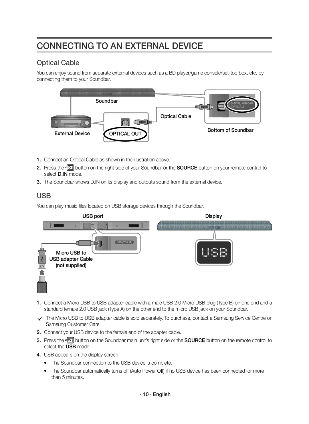 Samsung HW-K430/EN, HW-K430/XN manual Connecting to AN External Device, Optical Cable, Optical OUT 