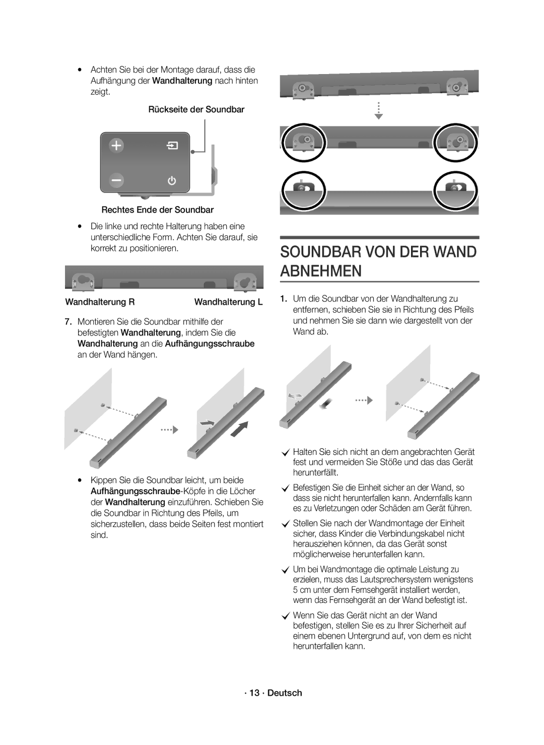 Samsung HW-K430/EN, HW-K430/XN Abnehmen, Zeigt Rückseite der Soundbar Rechtes Ende der Soundbar, Korrekt zu positionieren 