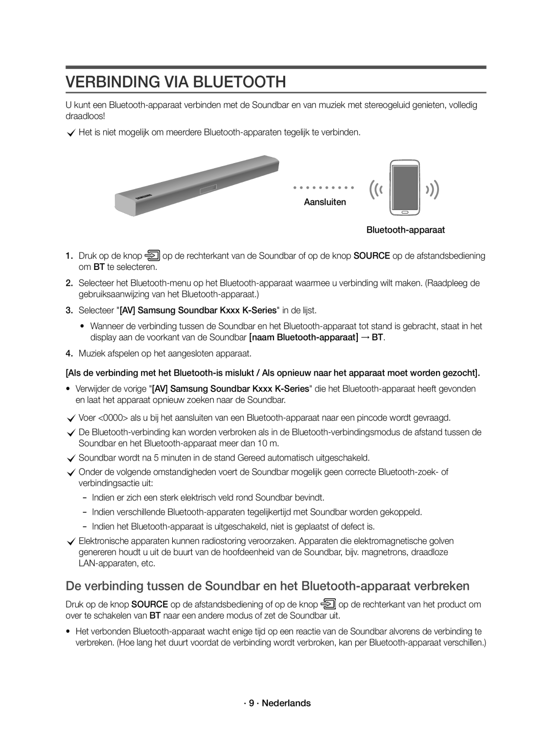 Samsung HW-K430/XN, HW-K430/EN manual Verbinding VIA Bluetooth, · 9 · Nederlands 