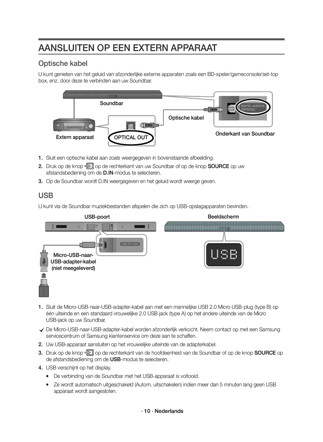 Samsung HW-K430/EN, HW-K430/XN manual Aansluiten OP EEN Extern Apparaat, Optische kabel, Extern apparaat 