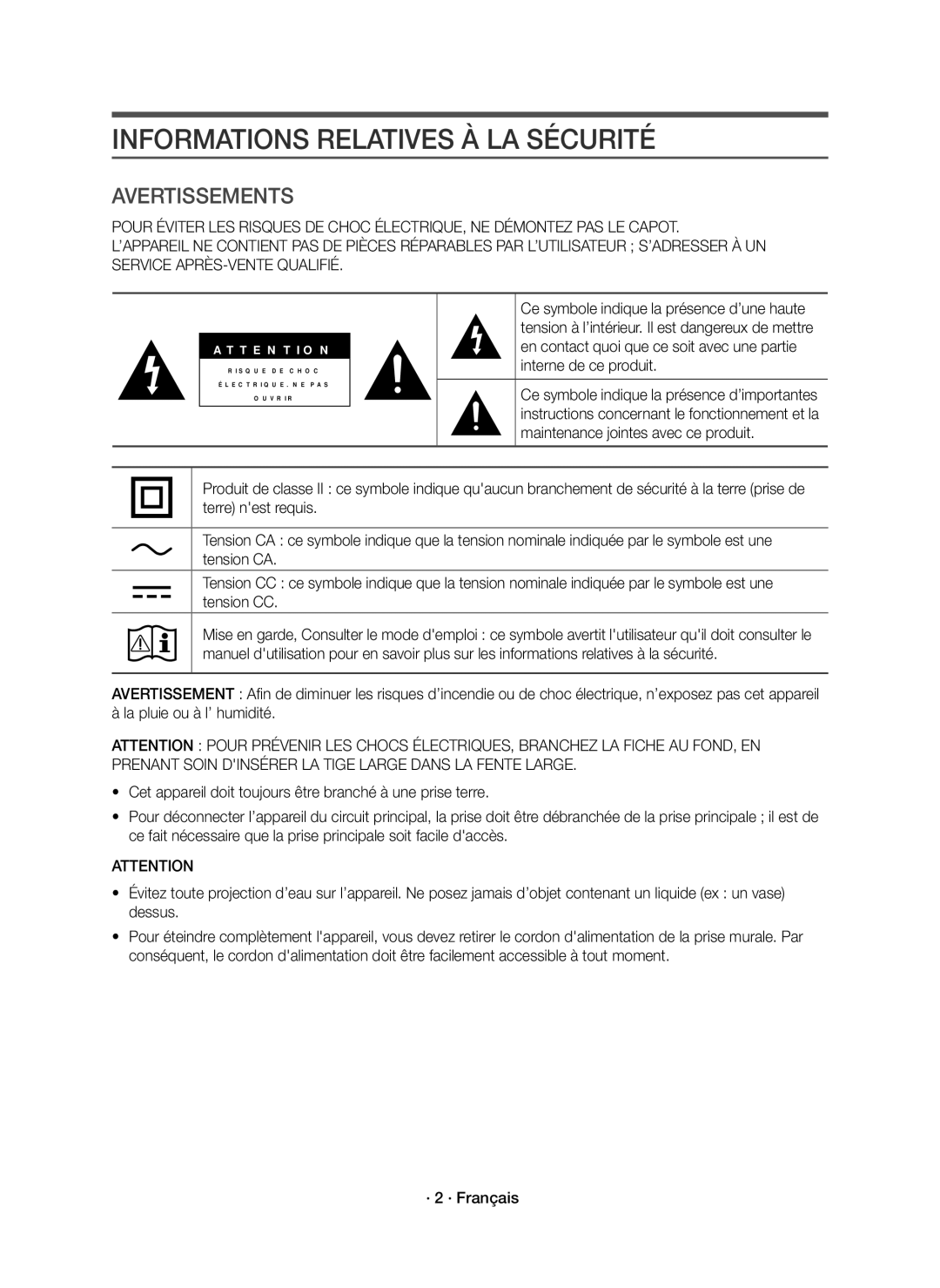 Samsung HW-K430/XN, HW-K430/EN manual Informations Relatives À LA Sécurité, Avertissements 