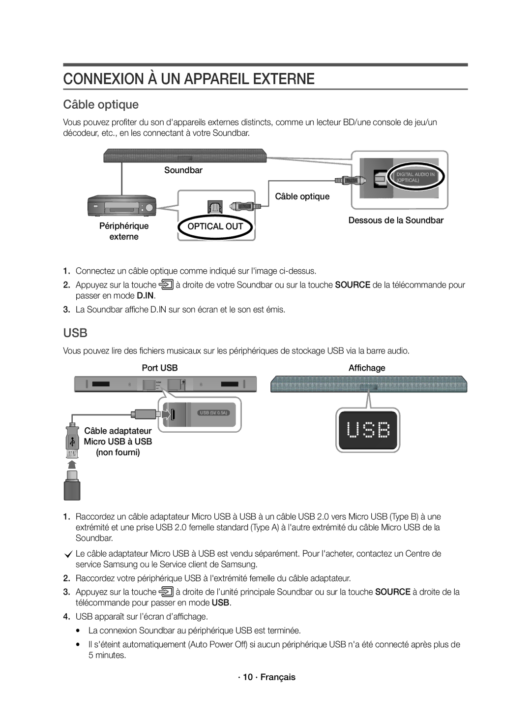 Samsung HW-K430/XN, HW-K430/EN manual Connexion À UN Appareil Externe, Câble optique, Périphérique 