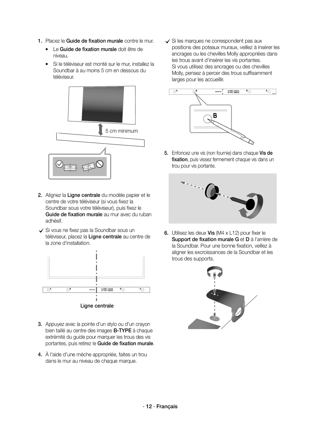 Samsung HW-K430/XN manual CSi les marques ne correspondent pas aux, Le Guide de fixation murale doit être de, Téléviseur 