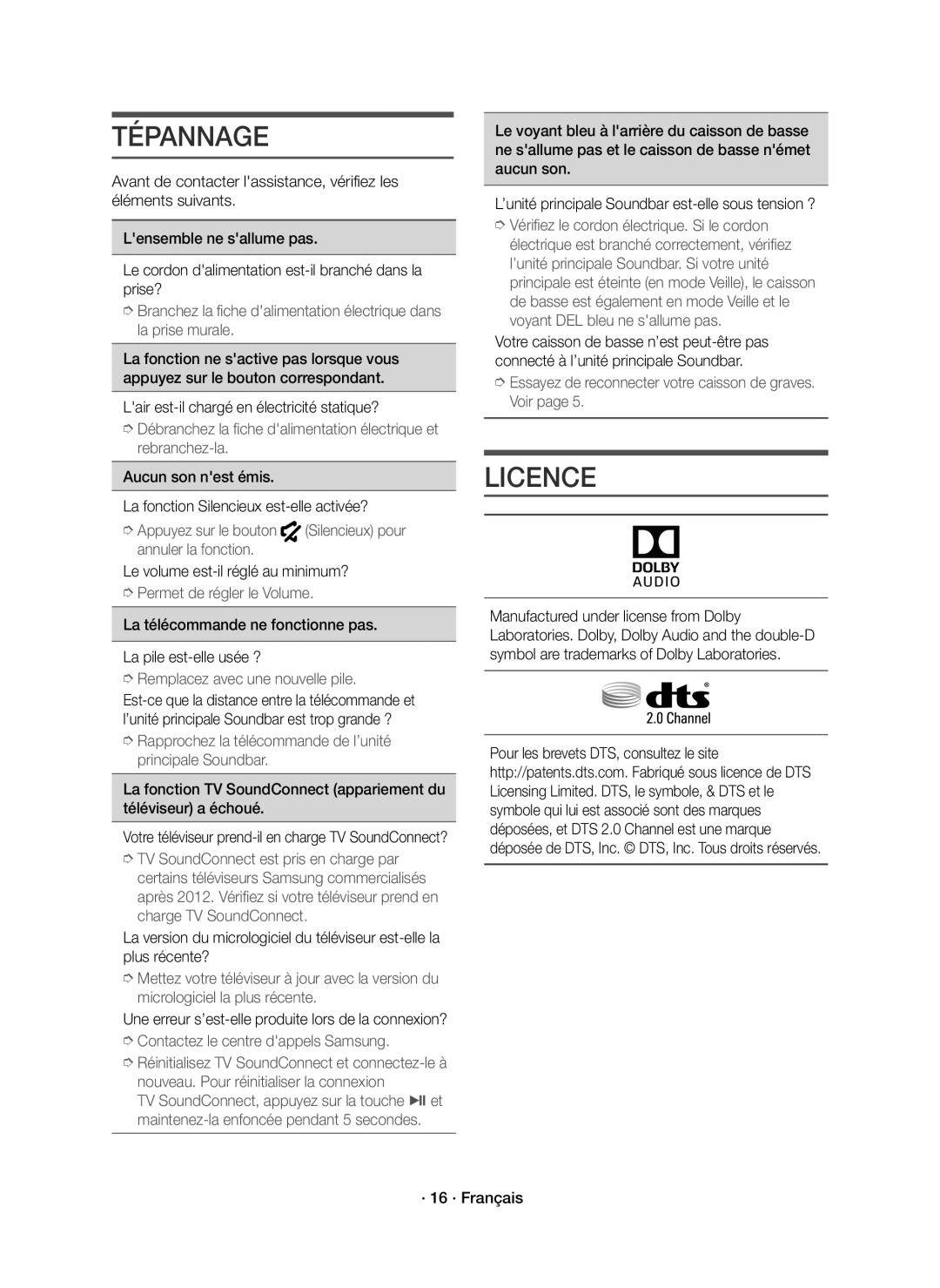 Samsung HW-K430/XN, HW-K430/EN Tépannage, Lair est-il chargé en électricité statique?, Le volume est-il réglé au minimum? 