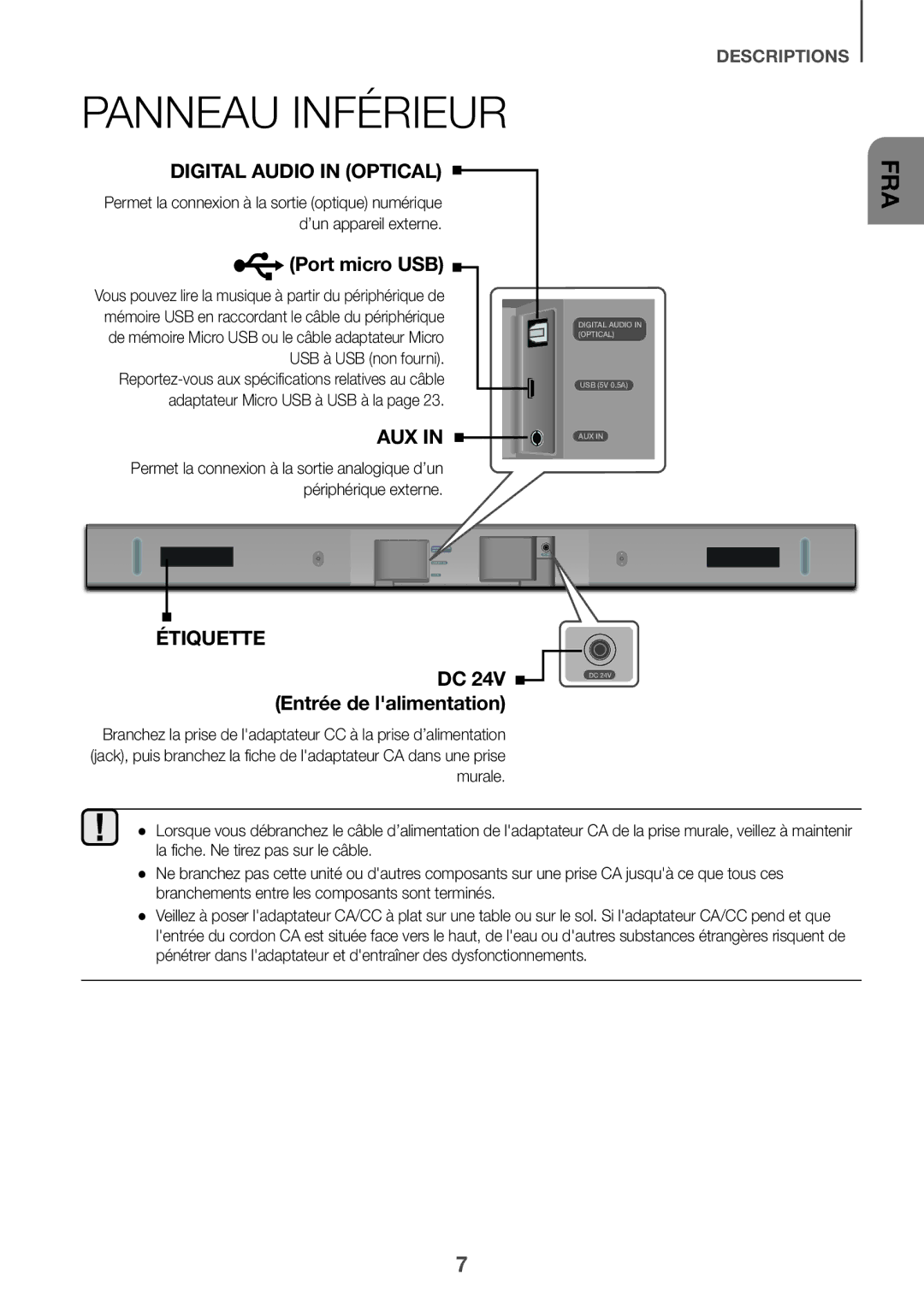 Samsung HW-K430/EN, HW-K430/XN manual Panneau Inférieur, Port micro USB 