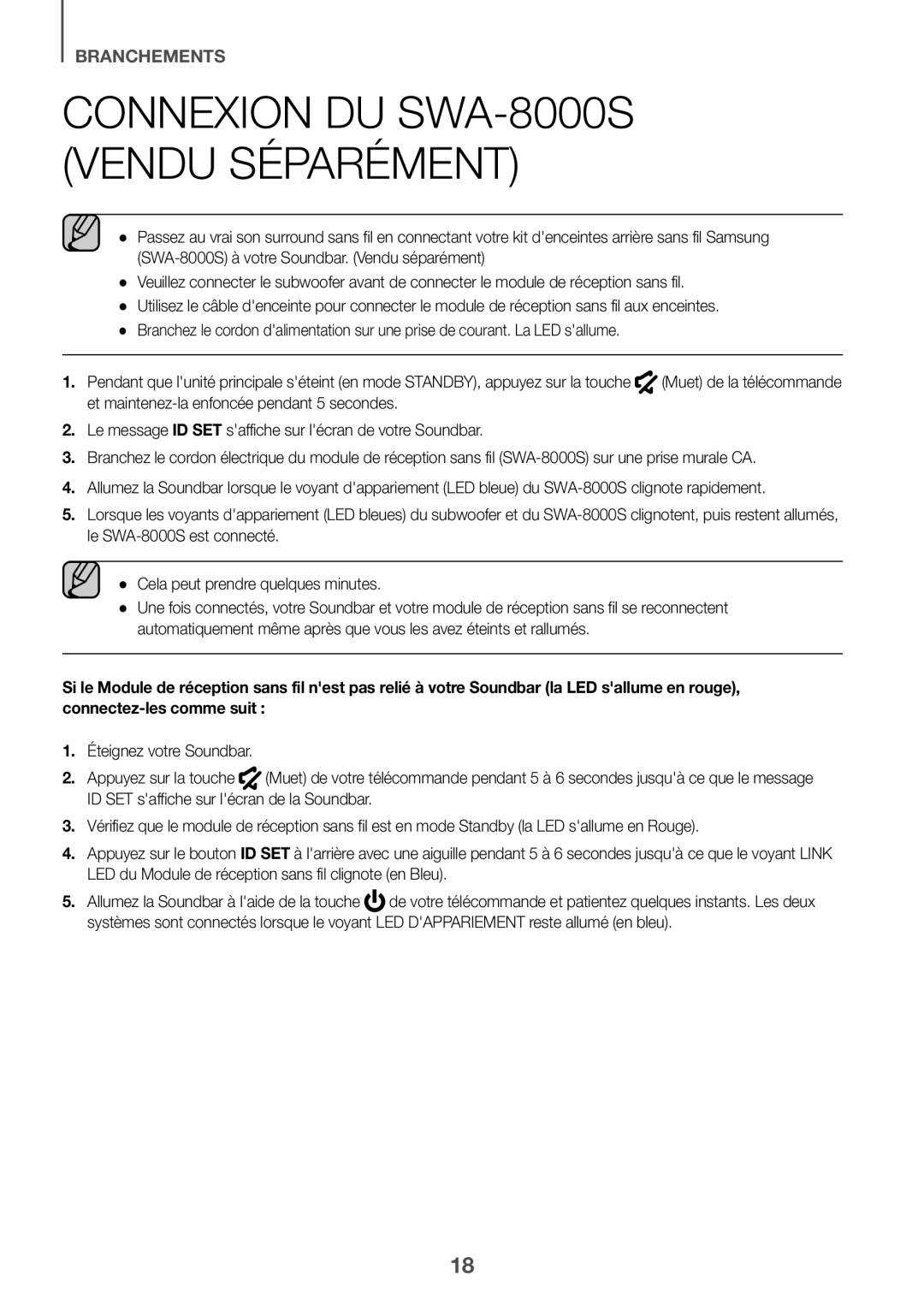 Samsung HW-K430/XN, HW-K430/EN manual Connexion DU SWA-8000S Vendu Séparément 