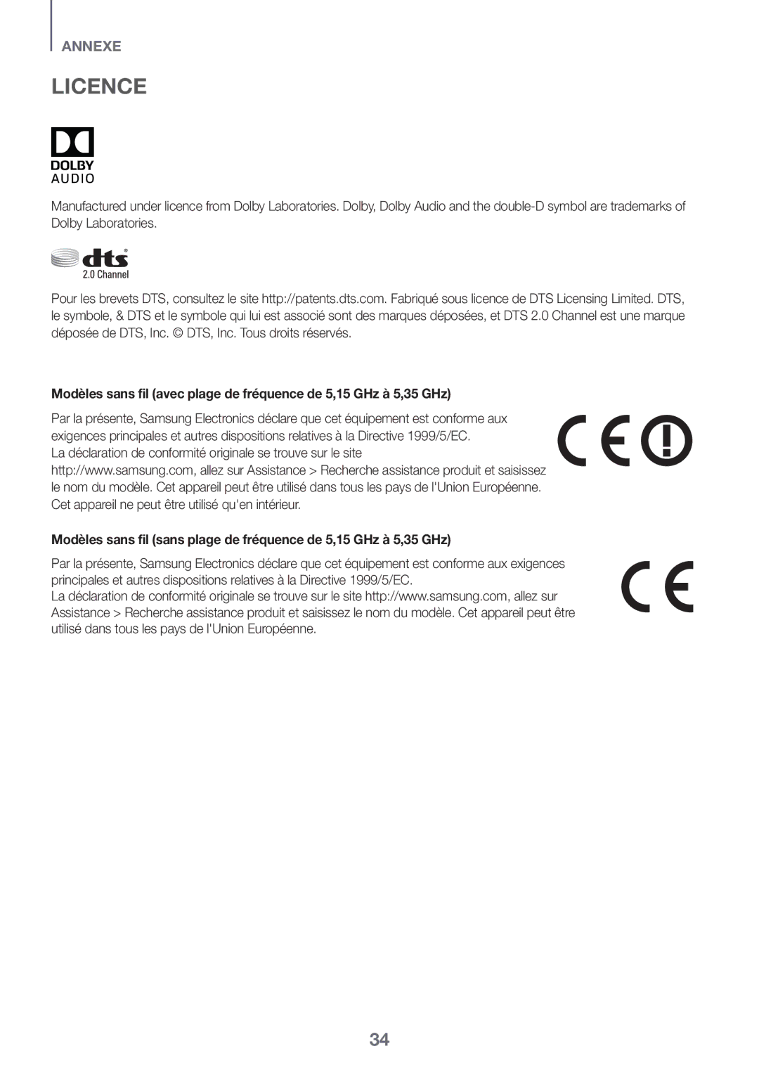 Samsung HW-K430/XN, HW-K430/EN manual Licence, La déclaration de conformité originale se trouve sur le site 