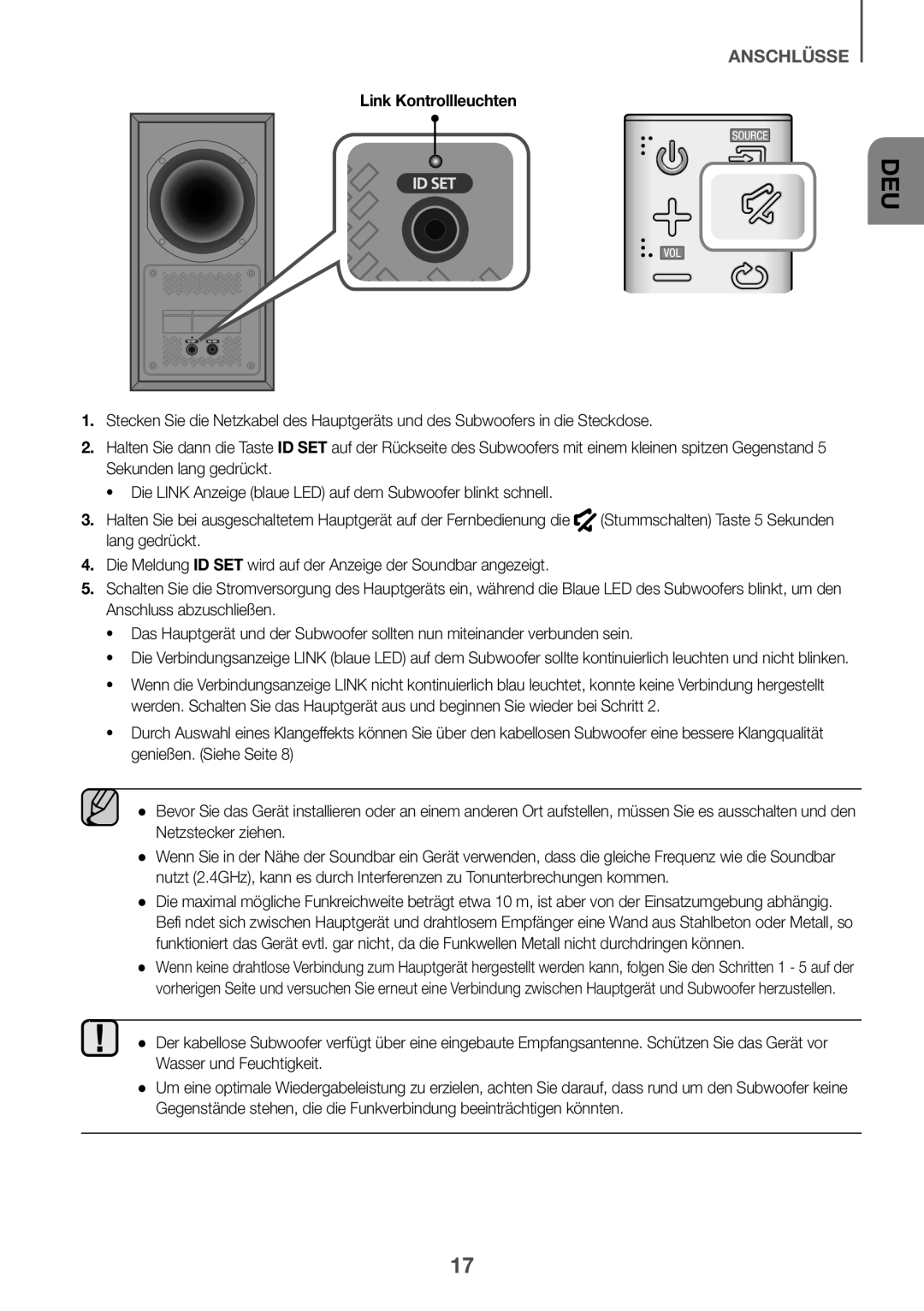 Samsung HW-K430/EN, HW-K430/XN manual Link Kontrollleuchten 