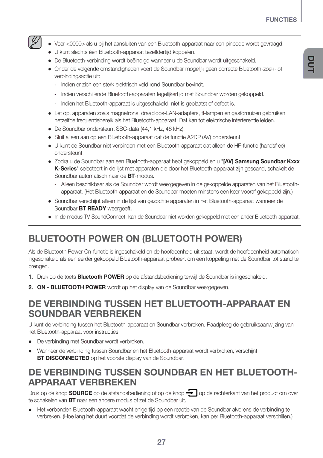 Samsung HW-K430/XN, HW-K430/EN manual Bluetooth Power on Bluetooth Power, Soundbar BT Ready weergeeft 