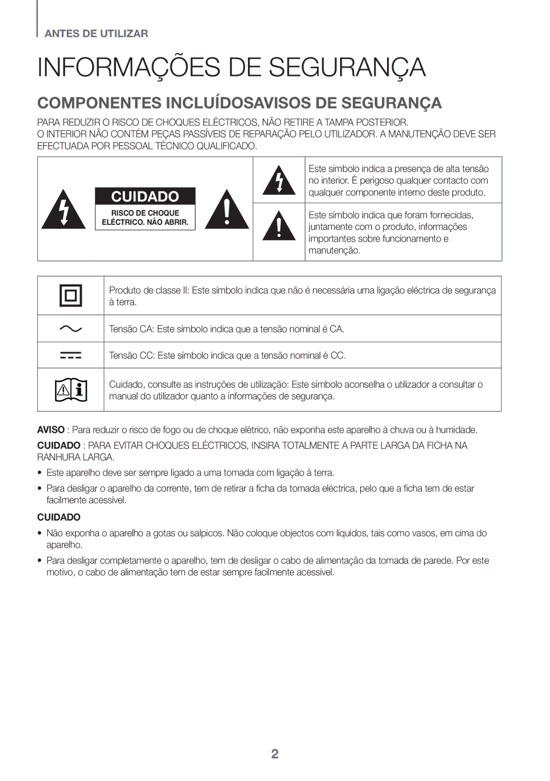 Samsung HW-K430/ZF, HW-K430/EN manual Informações DE Segurança, Componentes Incluídosavisos DE Segurança 