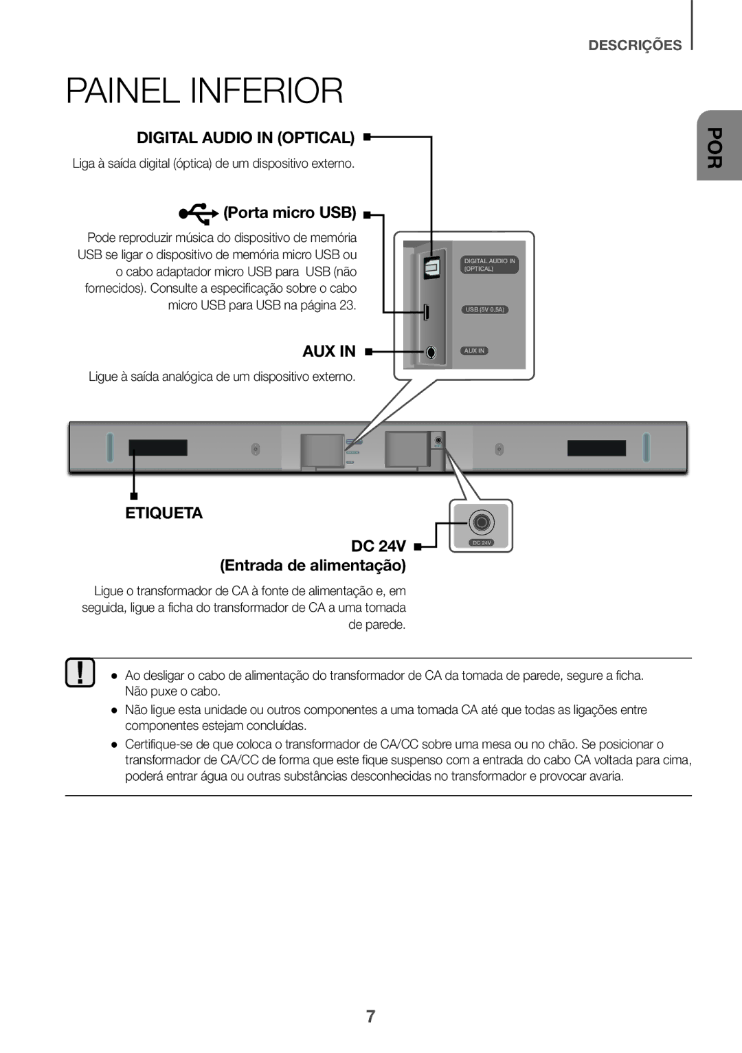 Samsung HW-K430/EN, HW-K430/ZF manual Painel Inferior, Liga à saída digital óptica de um dispositivo externo 