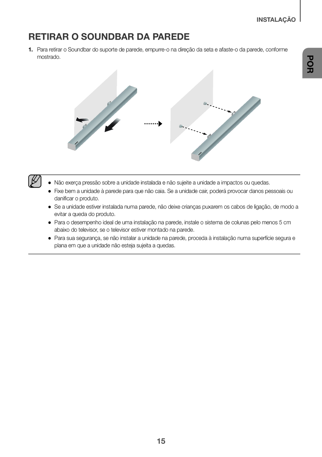 Samsung HW-K430/EN, HW-K430/ZF manual Retirar O Soundbar DA Parede 