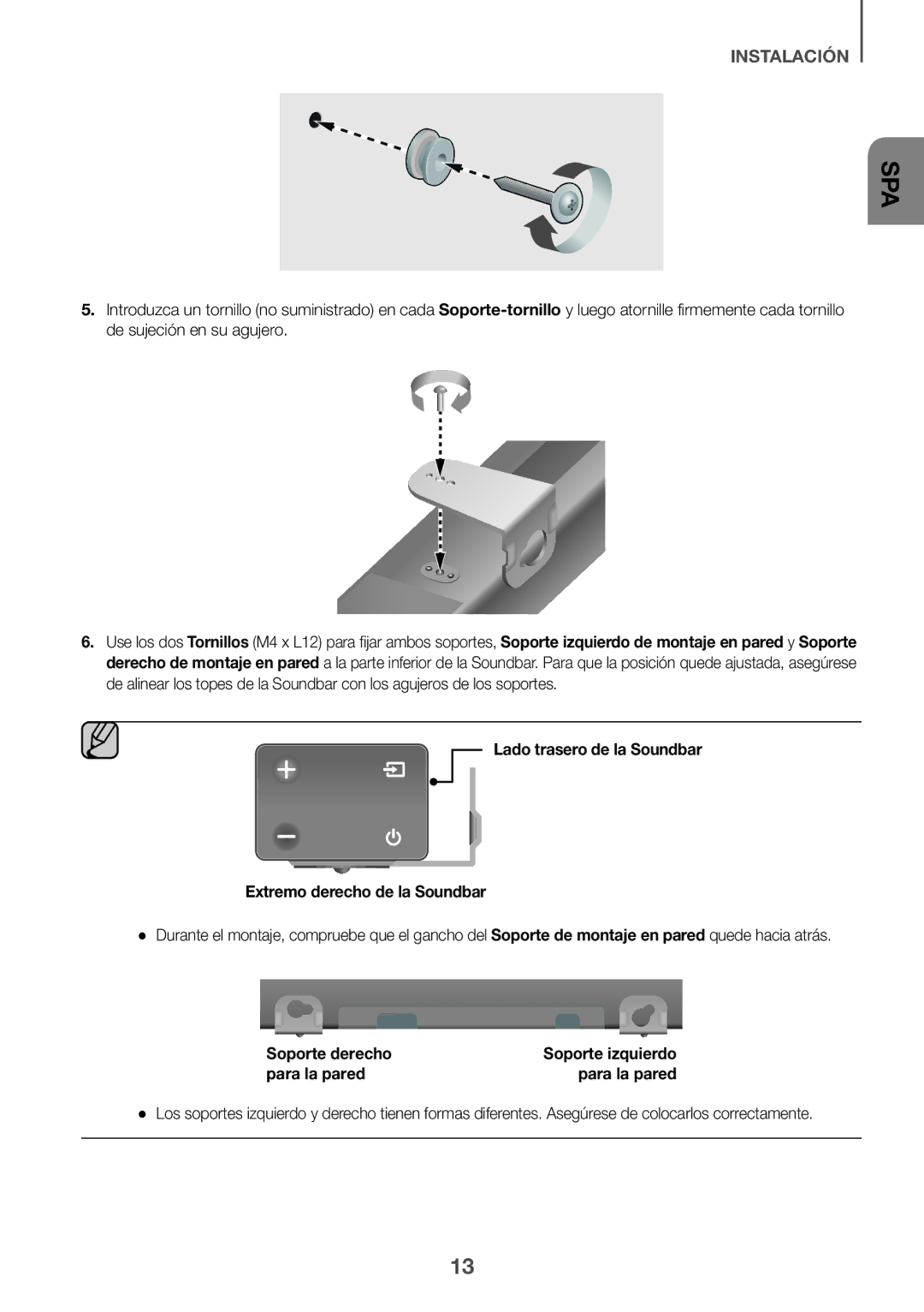 Samsung HW-K430/ZF, HW-K430/EN Lado trasero de la Soundbar Extremo derecho de la Soundbar, Soporte derecho, Para la pared 