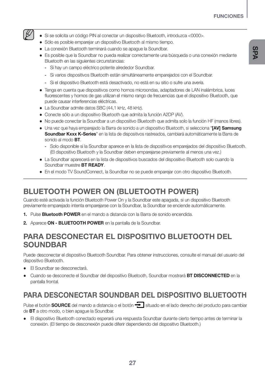 Samsung HW-K430/ZF, HW-K430/EN manual Para Desconectar EL Dispositivo Bluetooth DEL Soundbar, Sonido al modo BT 