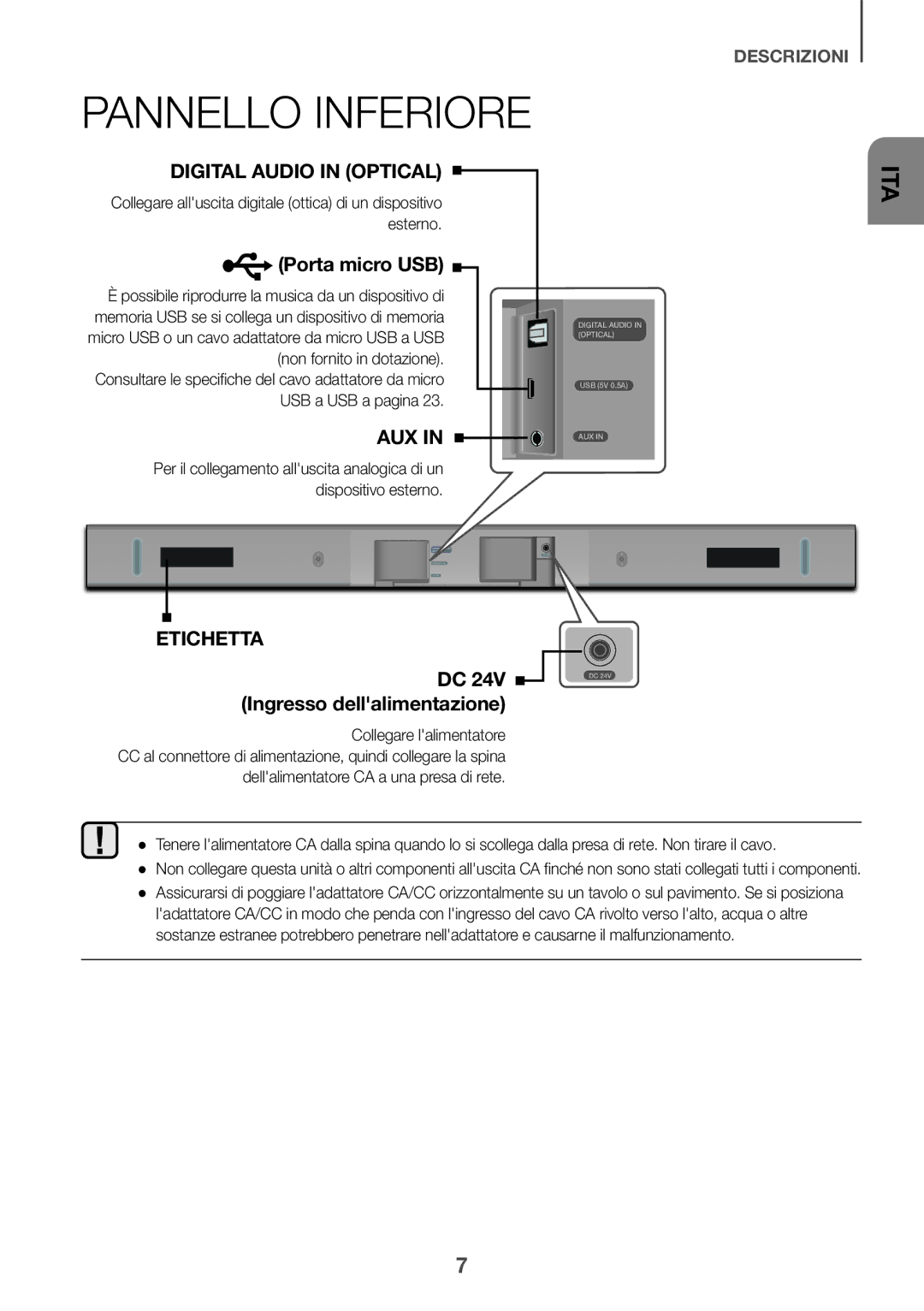 Samsung HW-K430/ZF, HW-K430/EN manual Pannello Inferiore, Porta micro USB 