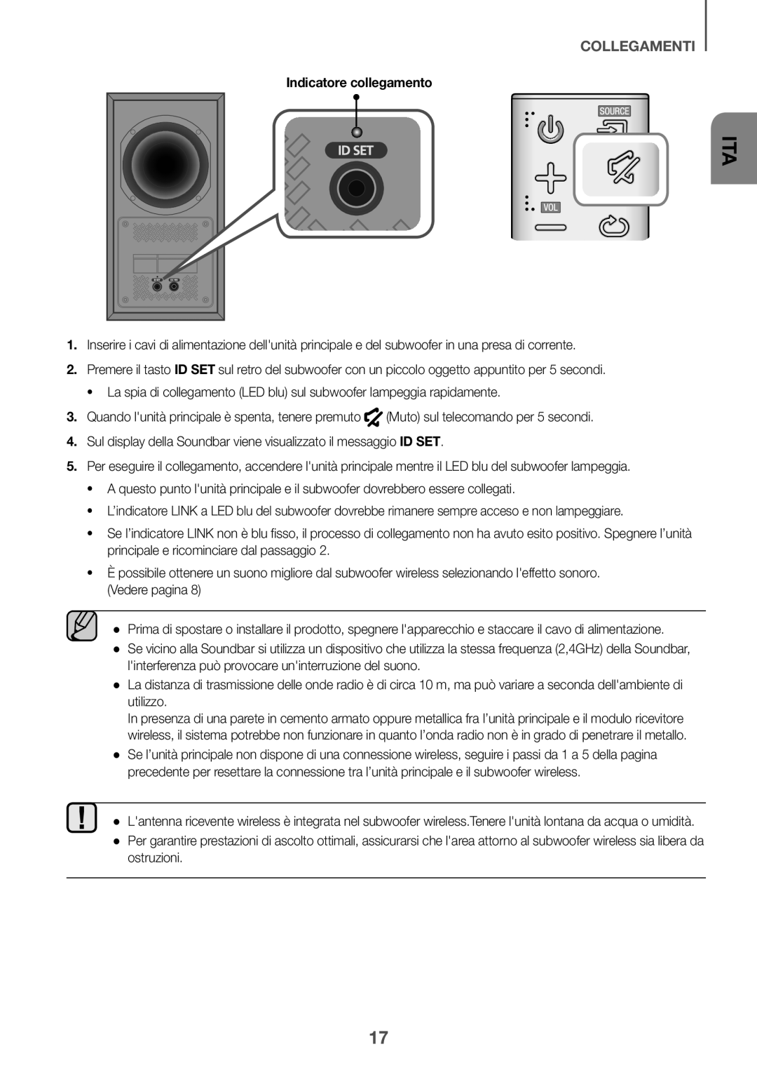 Samsung HW-K430/ZF, HW-K430/EN manual Indicatore collegamento, Ostruzioni 