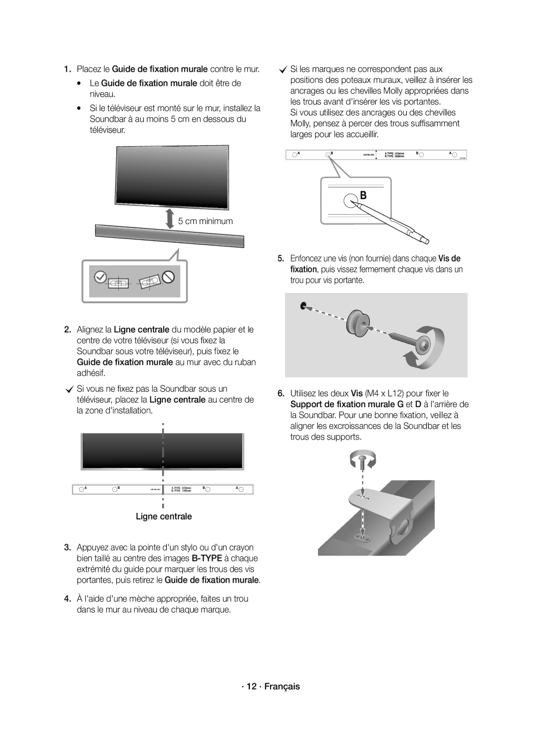 Samsung HW-K430/ZF manual CSi les marques ne correspondent pas aux, Le Guide de fixation murale doit être de, Téléviseur 