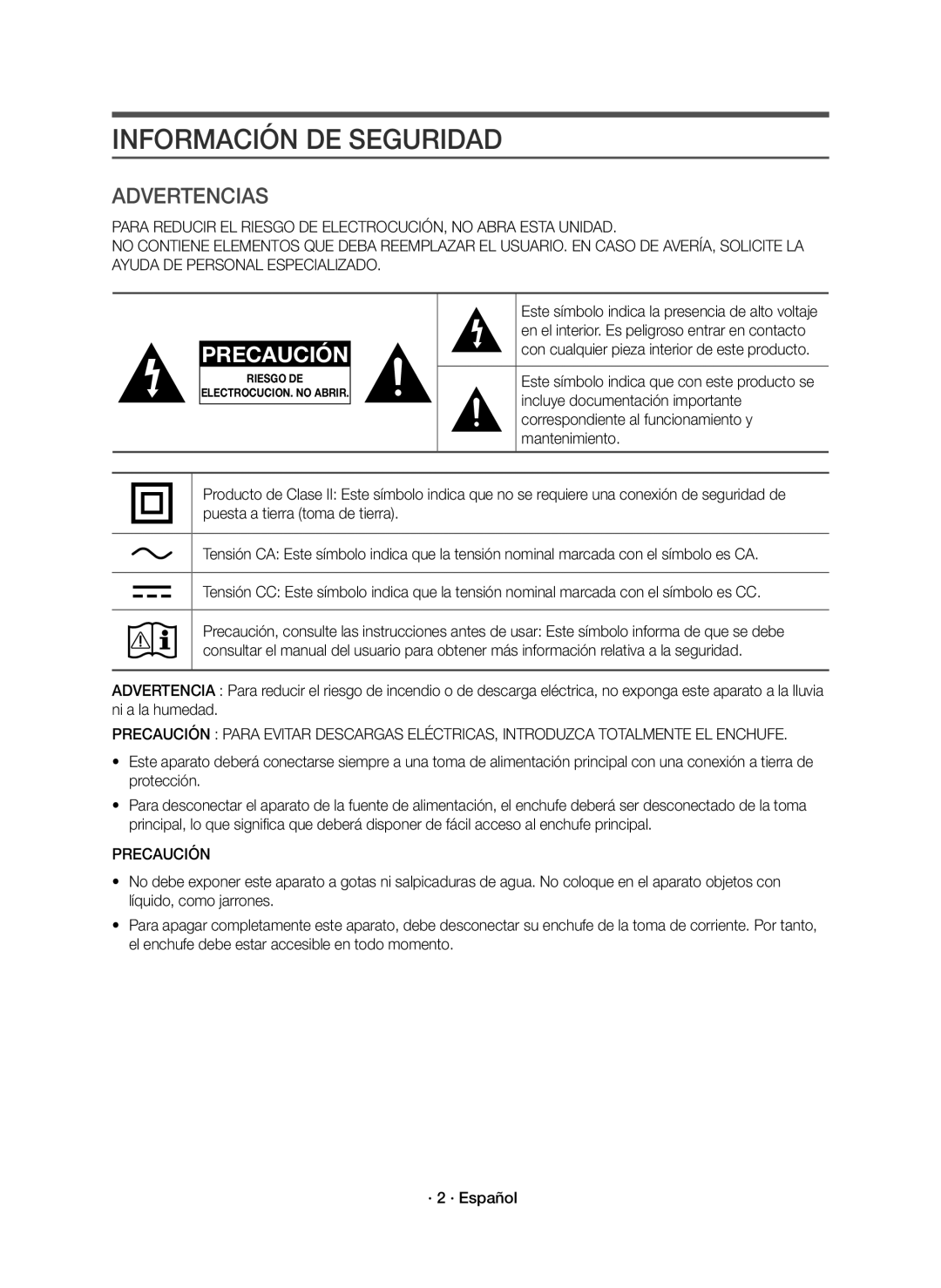 Samsung HW-K430/ZF manual Información DE Seguridad, Precaución 