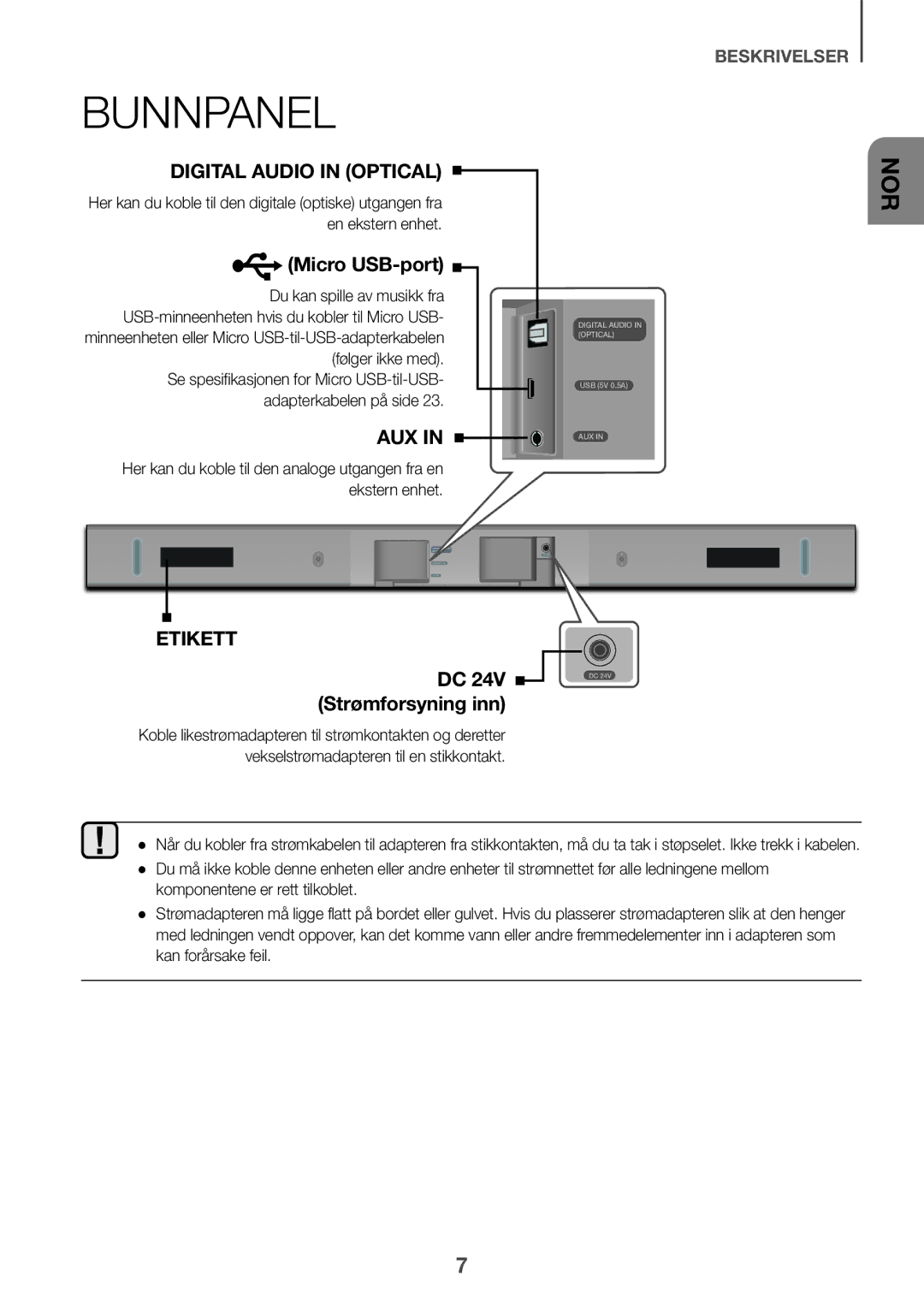 Samsung HW-K440/XE manual Bunnpanel, Micro USB-port 