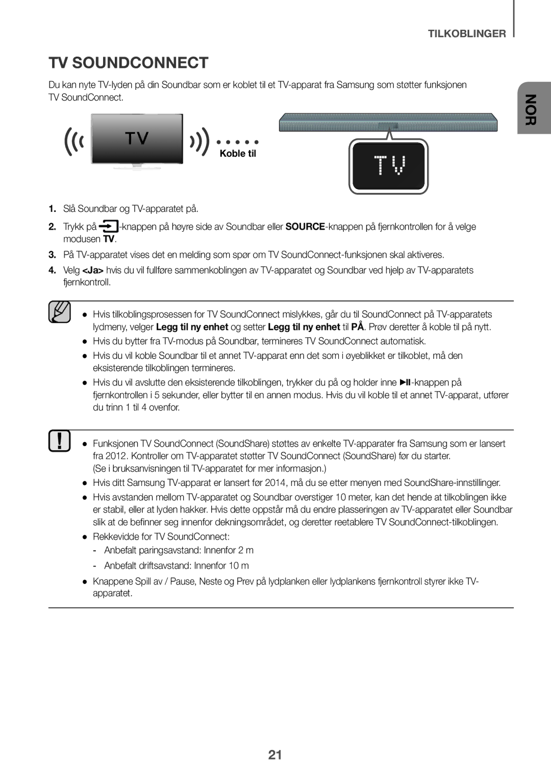 Samsung HW-K440/XE manual Koble til, Se i bruksanvisningen til TV-apparatet for mer informasjon 