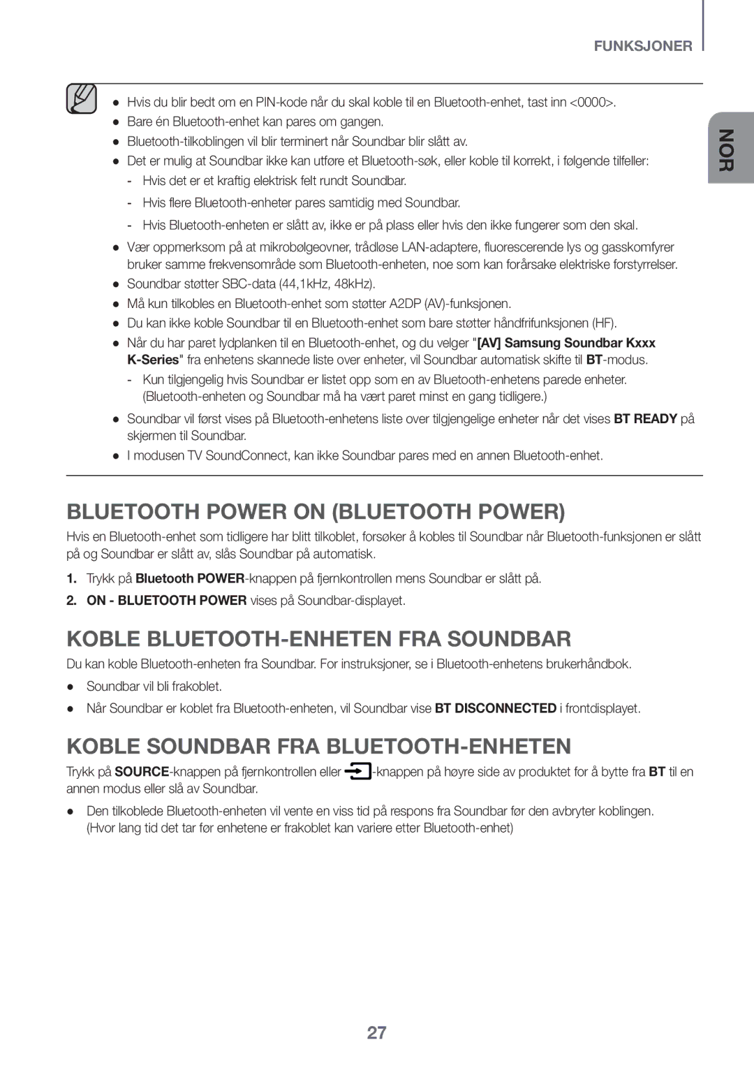 Samsung HW-K440/XE manual Koble BLUETOOTH-ENHETEN FRA Soundbar, Koble Soundbar FRA BLUETOOTH-ENHETEN 