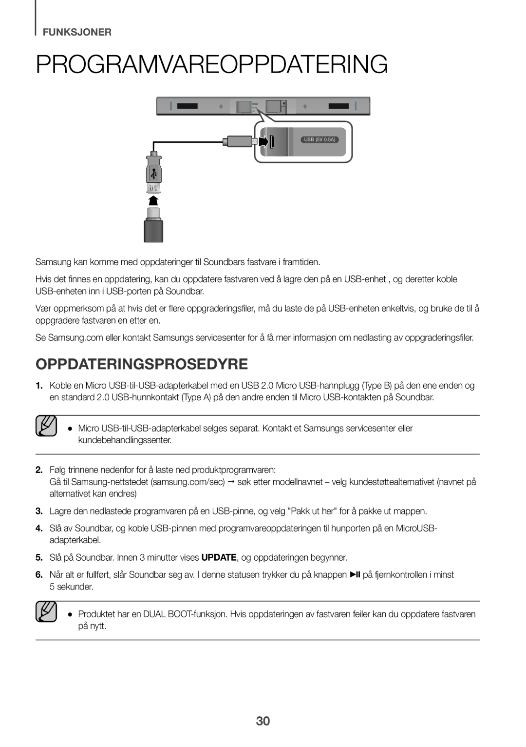 Samsung HW-K440/XE manual Programvareoppdatering, Oppdateringsprosedyre 