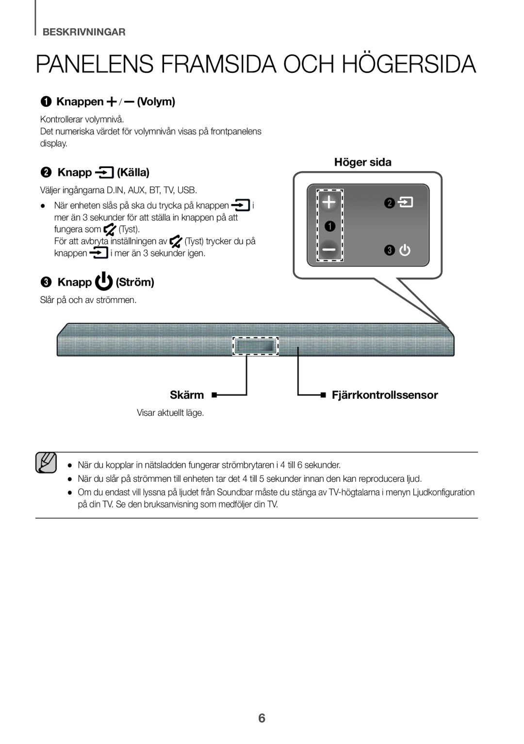 Samsung HW-K440/XE manual Väljer ingångarna D.IN, AUX, BT, TV, USB, Fungera som Tyst, Knappen Mer än 3 sekunder igen 