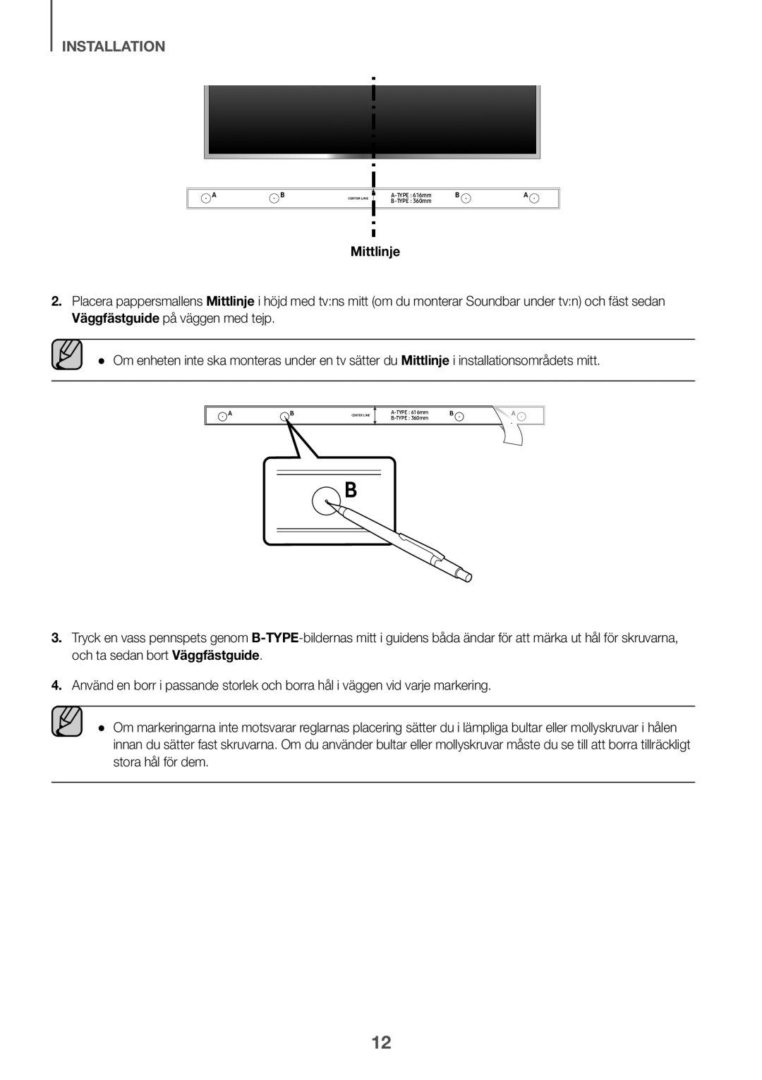 Samsung HW-K440/XE manual Mittlinje 