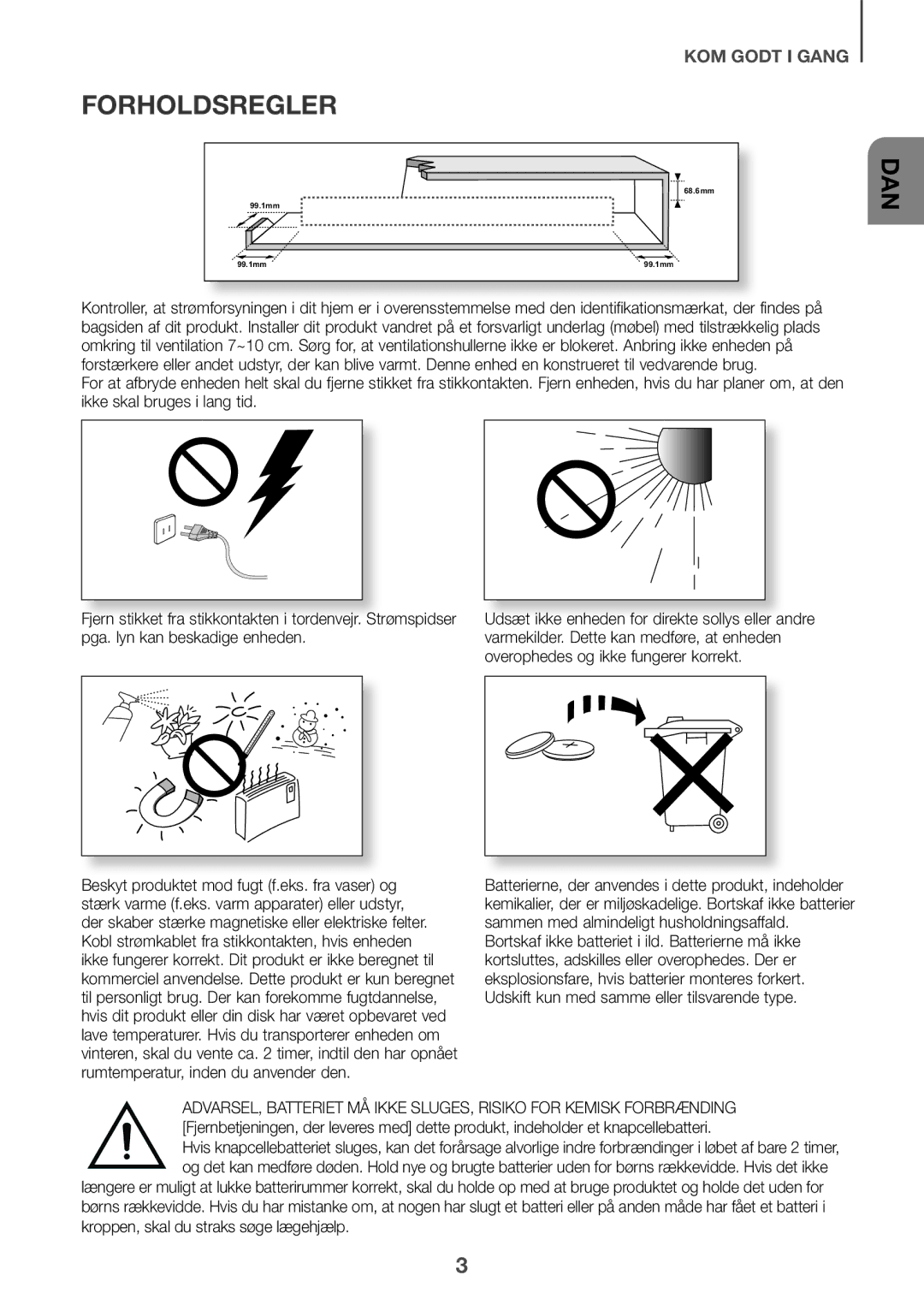 Samsung HW-K440/XE manual Forholdsregler 