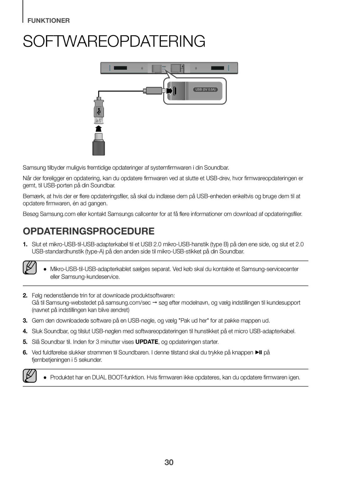 Samsung HW-K440/XE manual Softwareopdatering, Opdateringsprocedure 