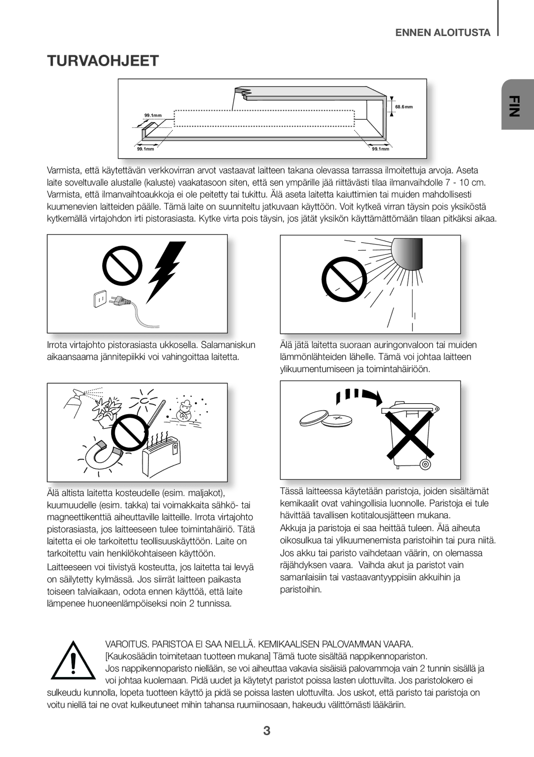 Samsung HW-K440/XE manual Turvaohjeet, Fin 