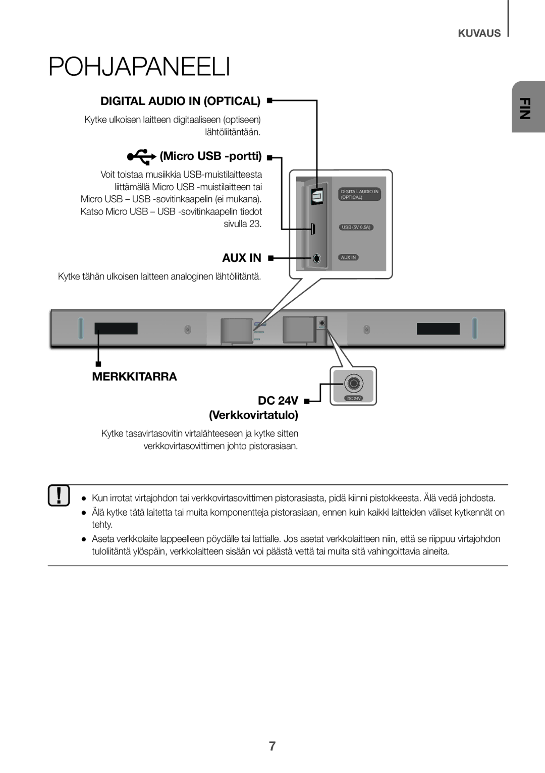 Samsung HW-K440/XE manual Pohjapaneeli, Kytke tähän ulkoisen laitteen analoginen lähtöliitäntä, Tehty 