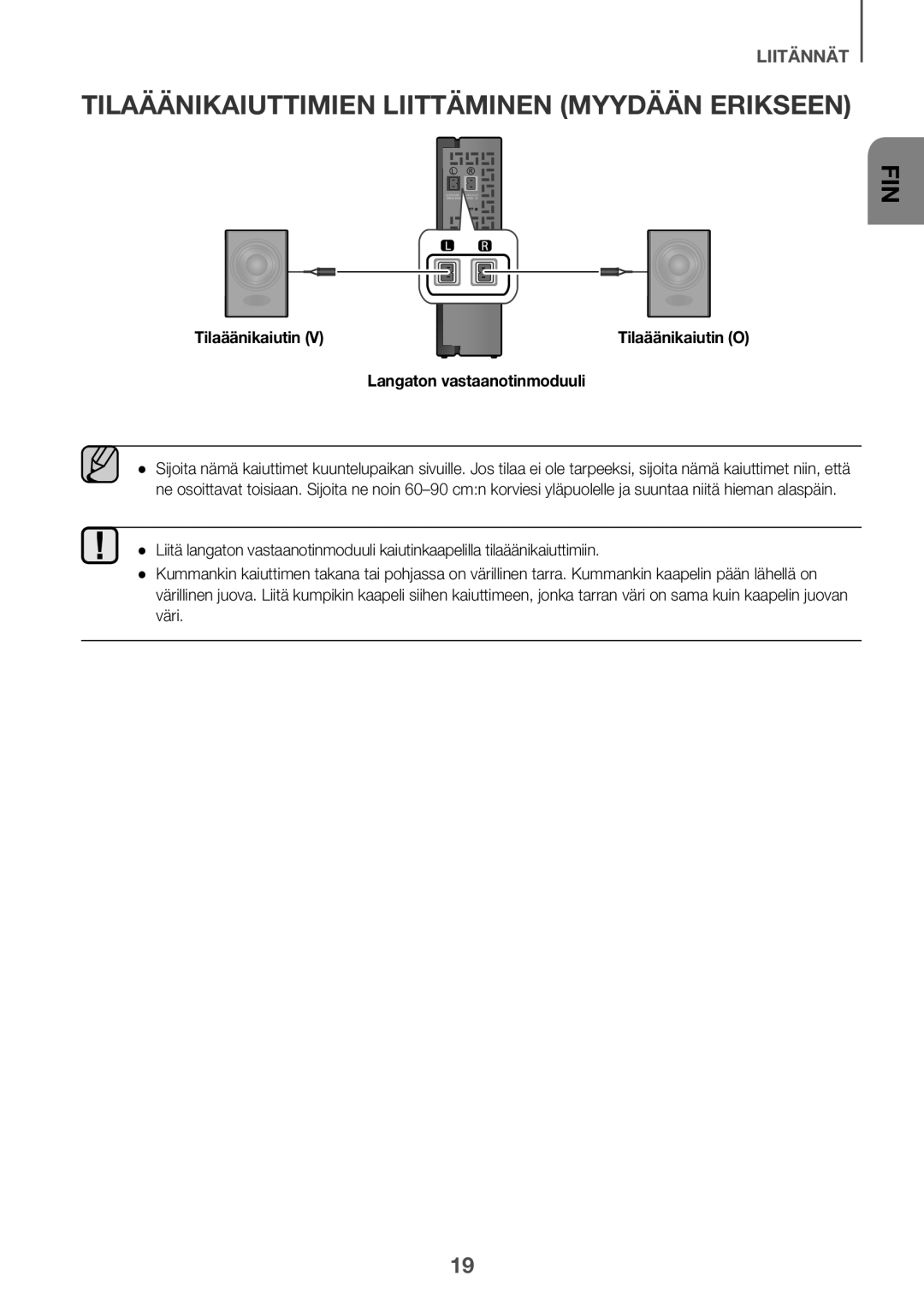 Samsung HW-K440/XE manual Tilaäänikaiuttimien Liittäminen Myydään Erikseen, Tilaäänikaiutin, Langaton vastaanotinmoduuli 