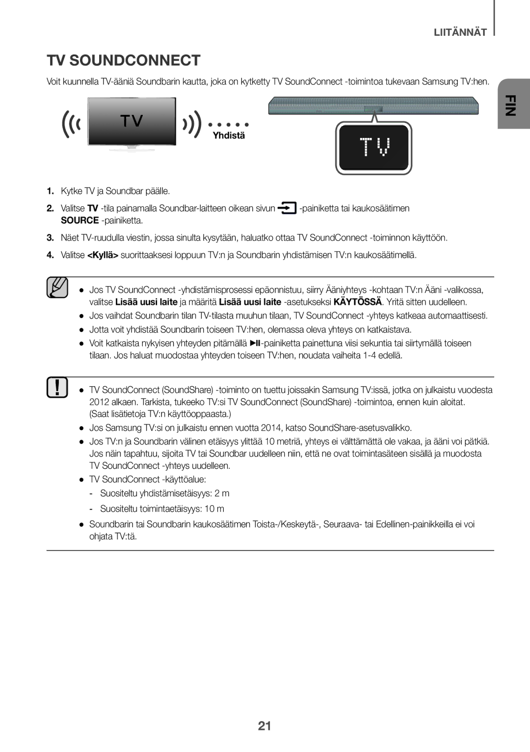 Samsung HW-K440/XE manual Yhdistä, Kytke TV ja Soundbar päälle 