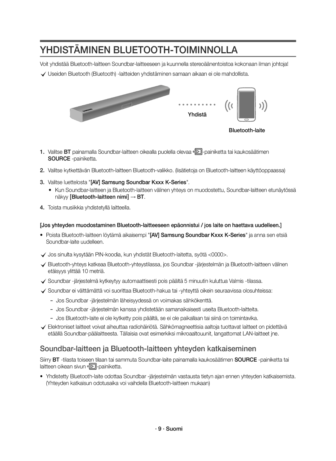 Samsung HW-K440/XE manual Yhdistäminen BLUETOOTH-TOIMINNOLLA 