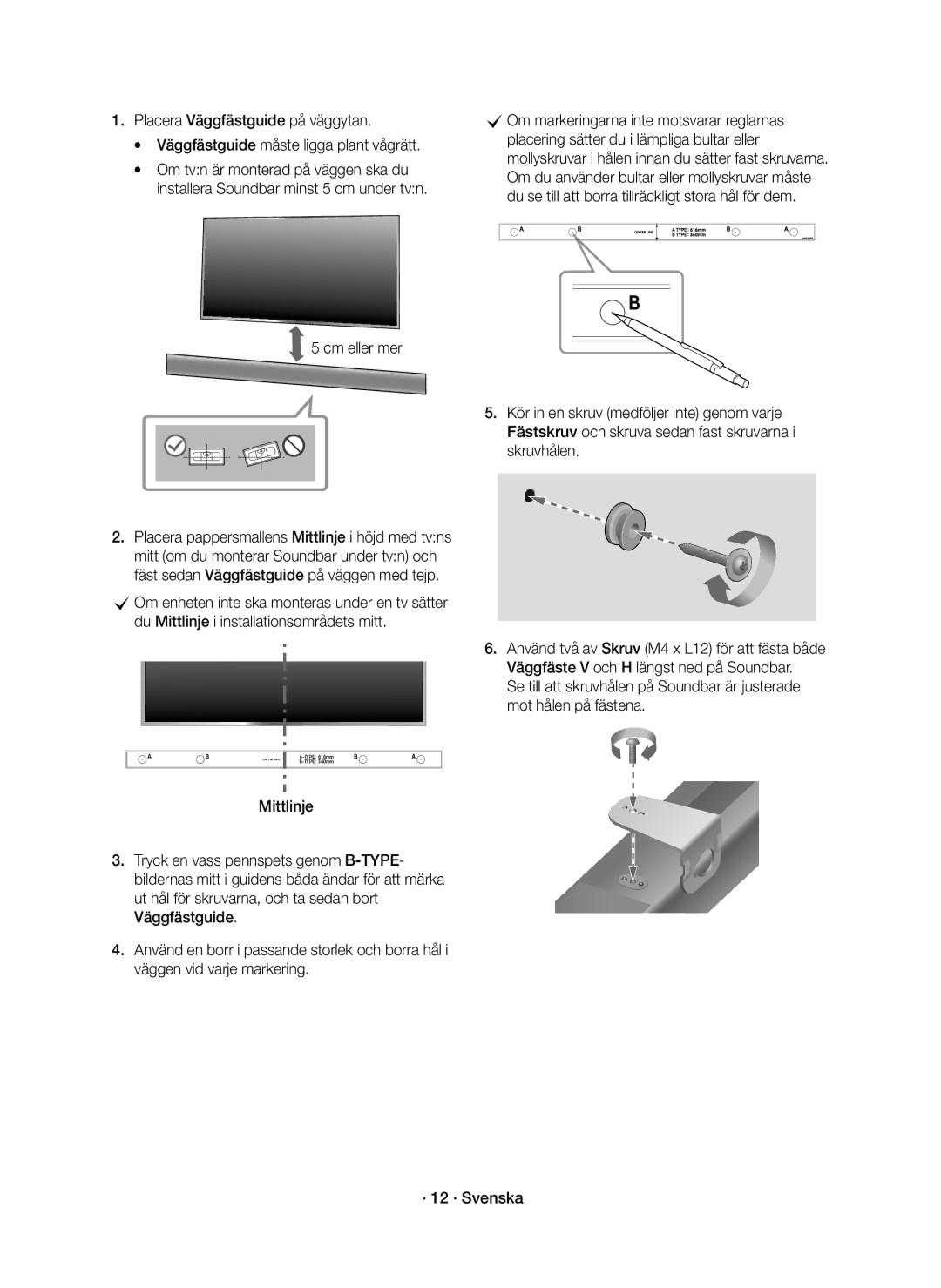 Samsung HW-K440/XE manual Installera Soundbar minst 5 cm under tvn 