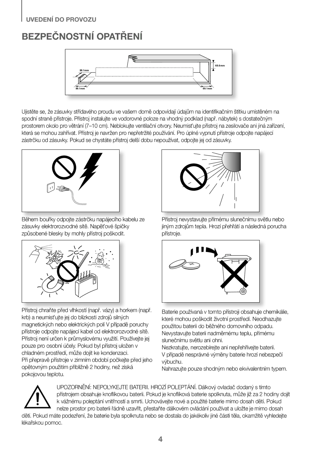 Samsung HW-K450/ZF, HW-K450/EN, HW-J450/EN, HW-J450/ZF manual Bezpečnostní Opatření 