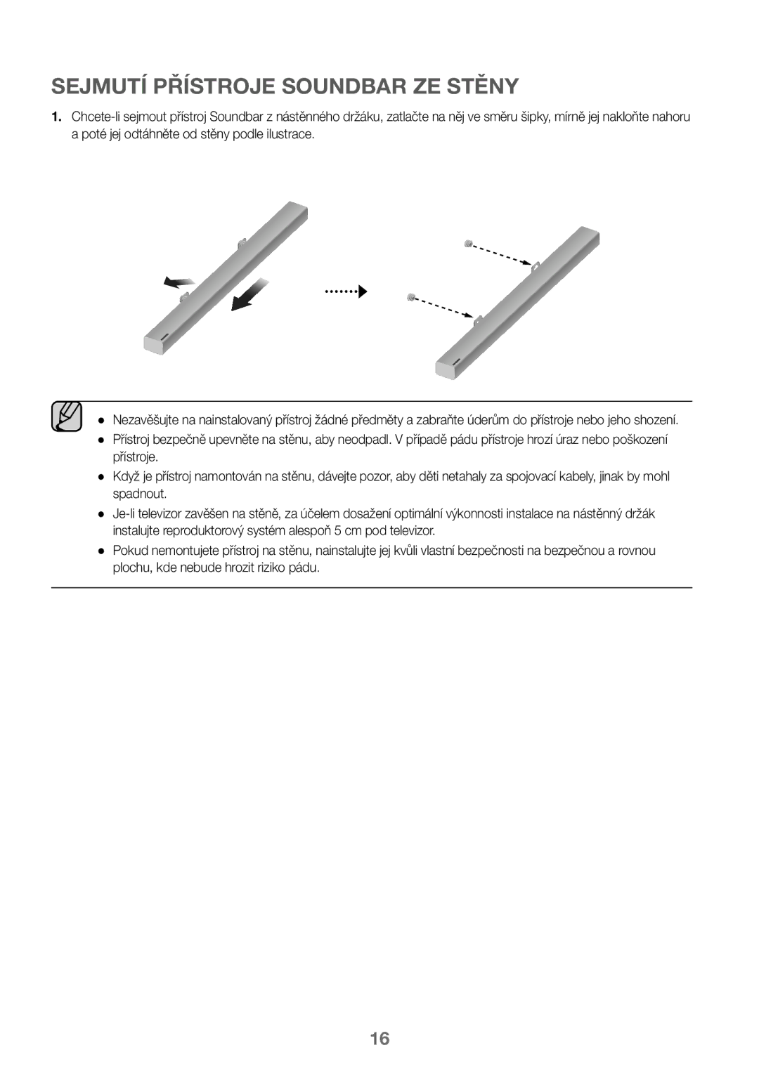 Samsung HW-K450/ZF, HW-K450/EN, HW-J450/EN, HW-J450/ZF manual Sejmutí Přístroje Soundbar ZE Stěny 