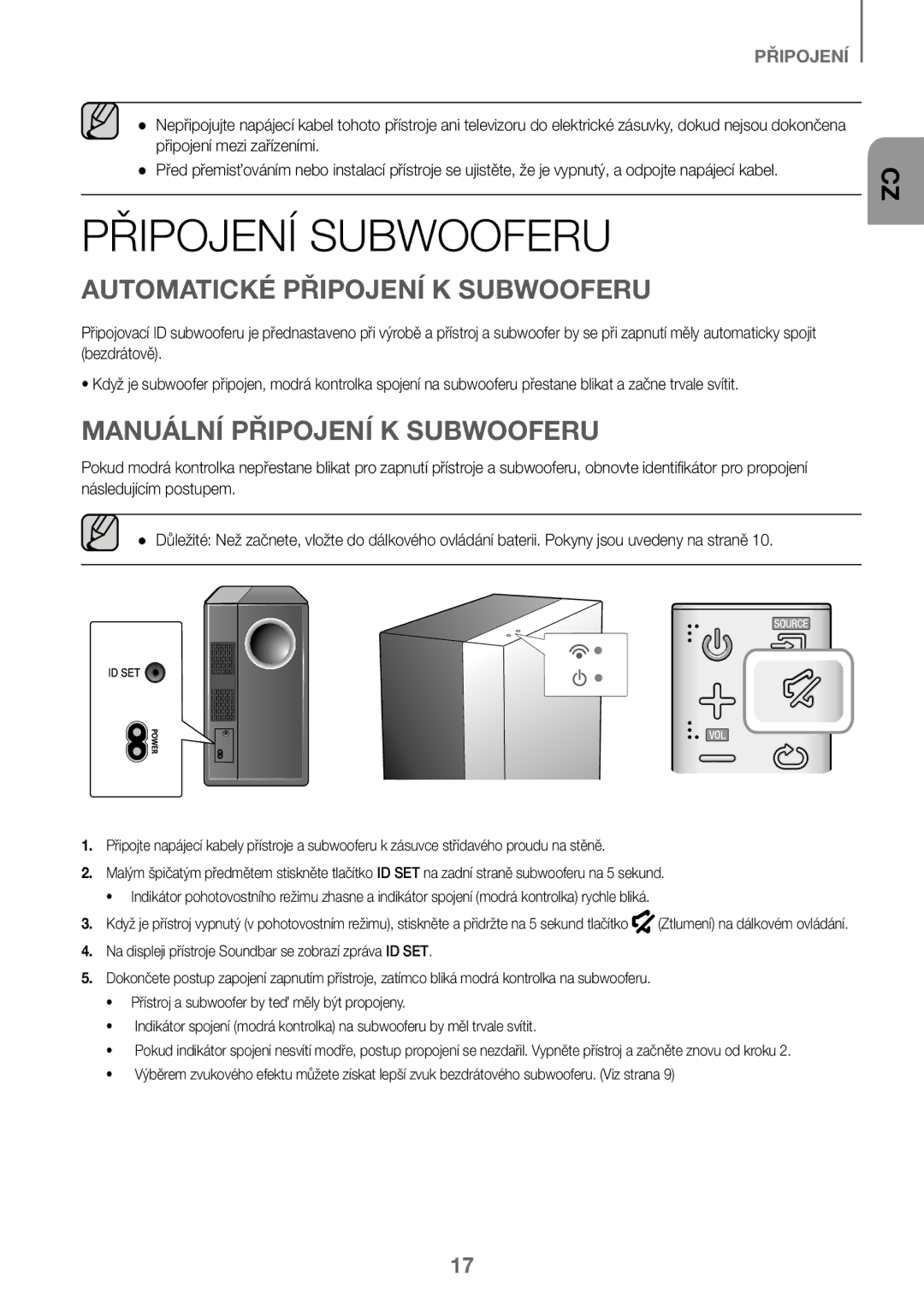 Samsung HW-K450/EN, HW-J450/EN Připojení Subwooferu, Automatické Připojení K Subwooferu, Manuální Připojení K Subwooferu 