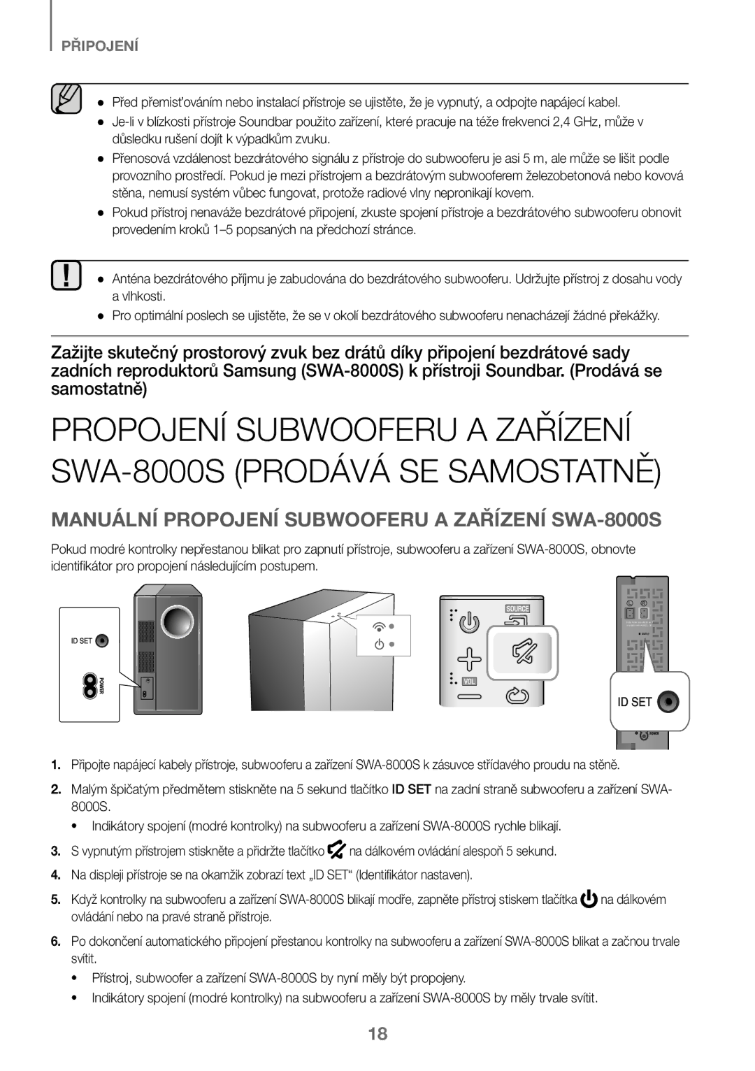 Samsung HW-J450/EN, HW-K450/EN, HW-J450/ZF, HW-K450/ZF manual Manuální Propojení Subwooferu a Zařízení SWA-8000S 