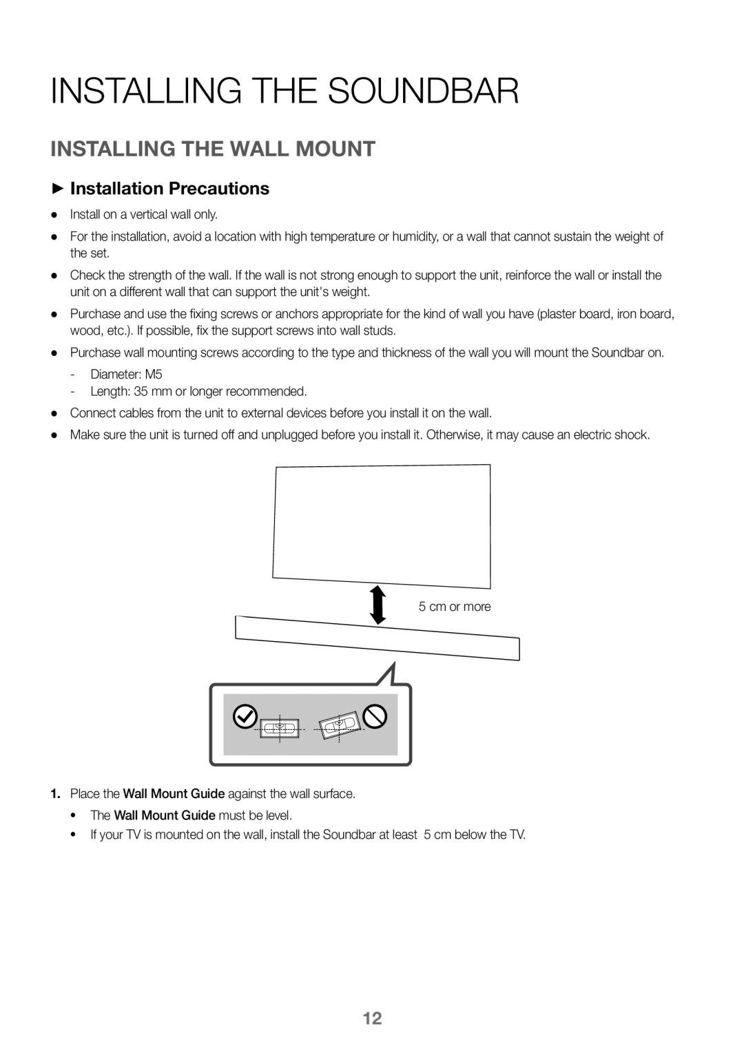 Samsung HW-K450/EN, HW-J450/EN, HW-J450/ZF Installing the Soundbar, Installing the Wall Mount, ++Installation Precautions 