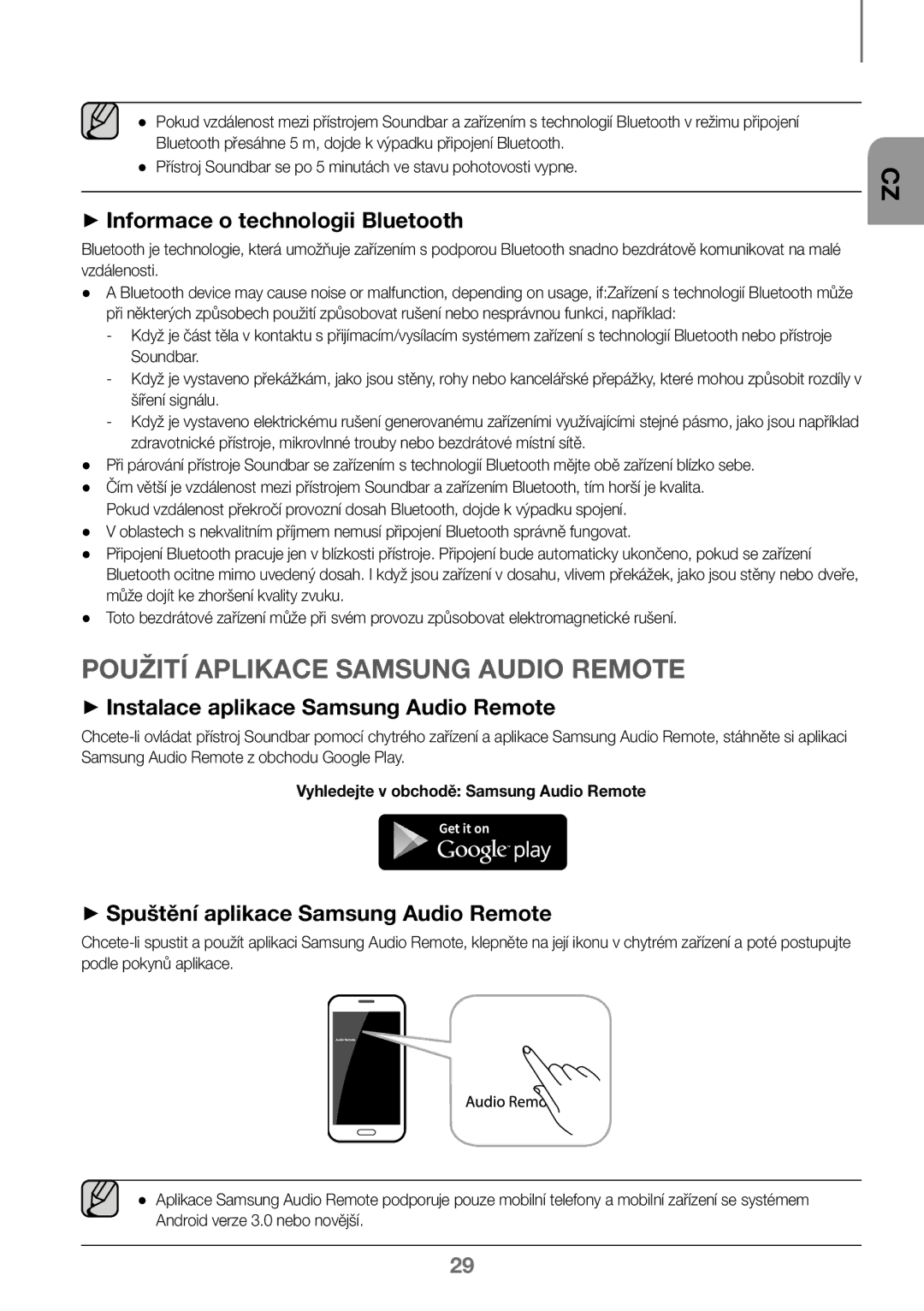 Samsung HW-K450/EN, HW-J450/EN, HW-J450/ZF ++Informace o technologii Bluetooth, ++Spuštění aplikace Samsung Audio Remote 