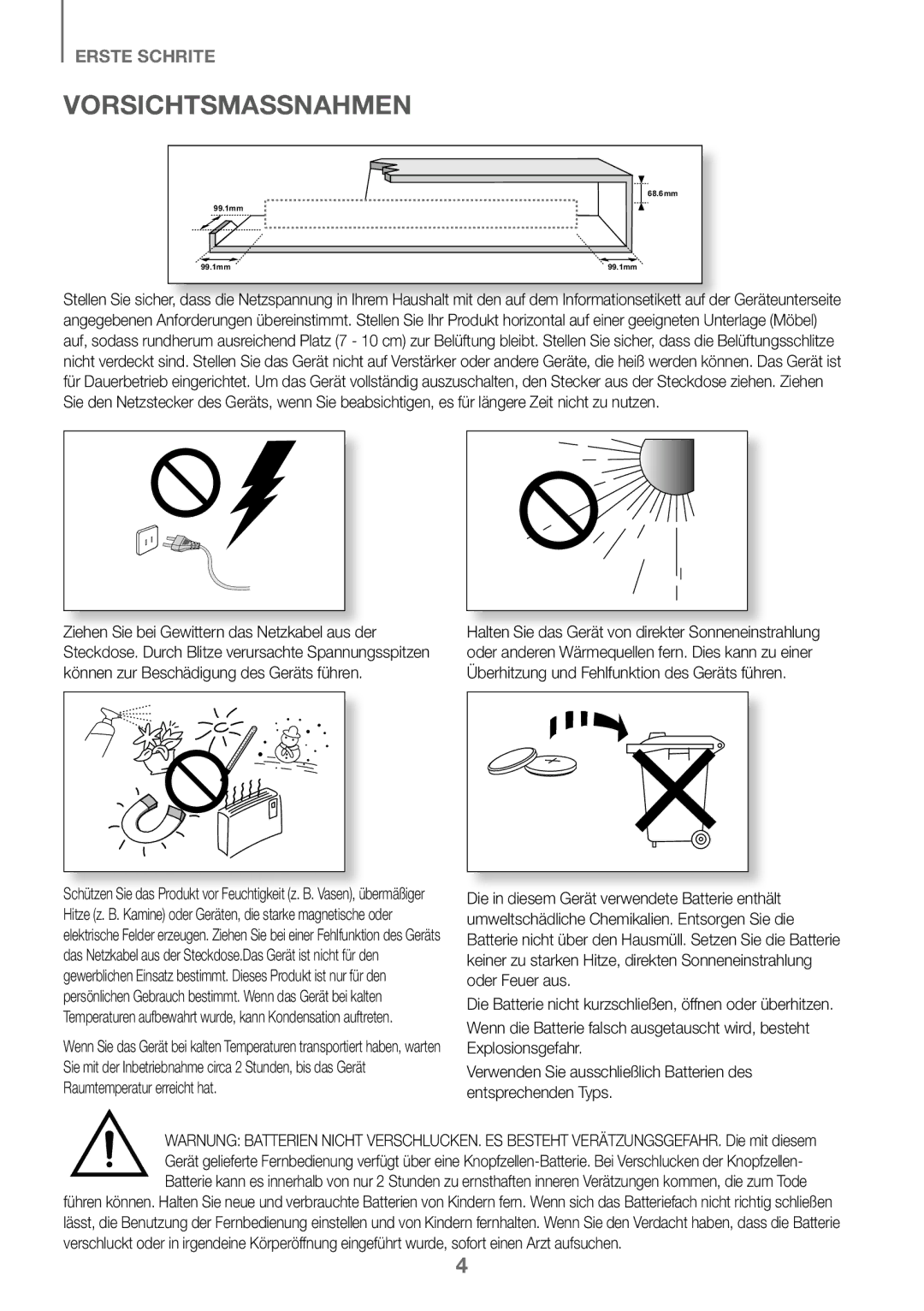 Samsung HW-K450/EN, HW-J450/EN, HW-J450/ZF, HW-K450/ZF manual Vorsichtsmassnahmen 