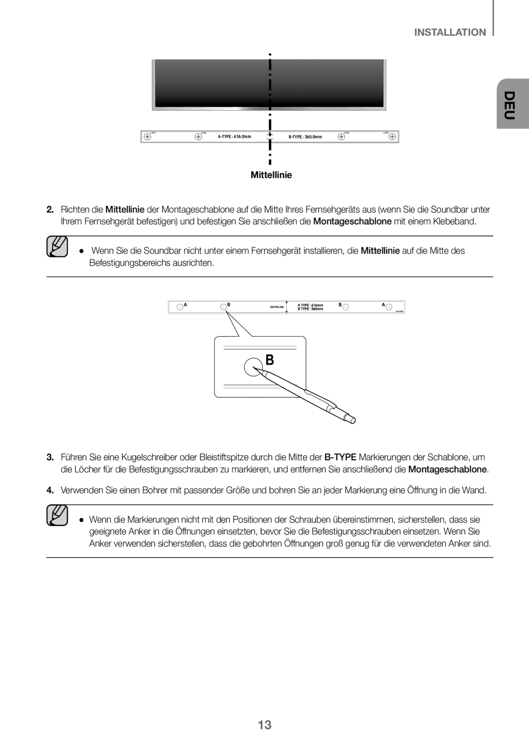 Samsung HW-J450/EN, HW-K450/EN, HW-J450/ZF, HW-K450/ZF manual Mittellinie 