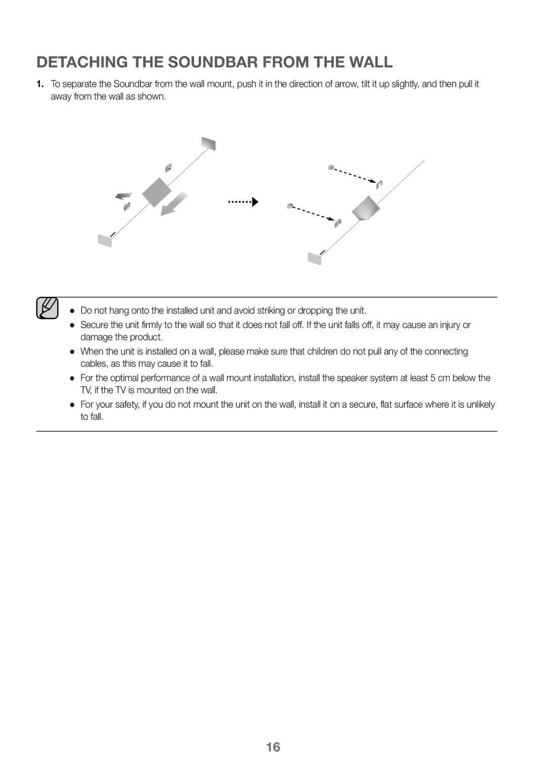 Samsung HW-K450/EN, HW-J450/EN, HW-J450/ZF, HW-K450/ZF manual Detaching the Soundbar from the Wall 