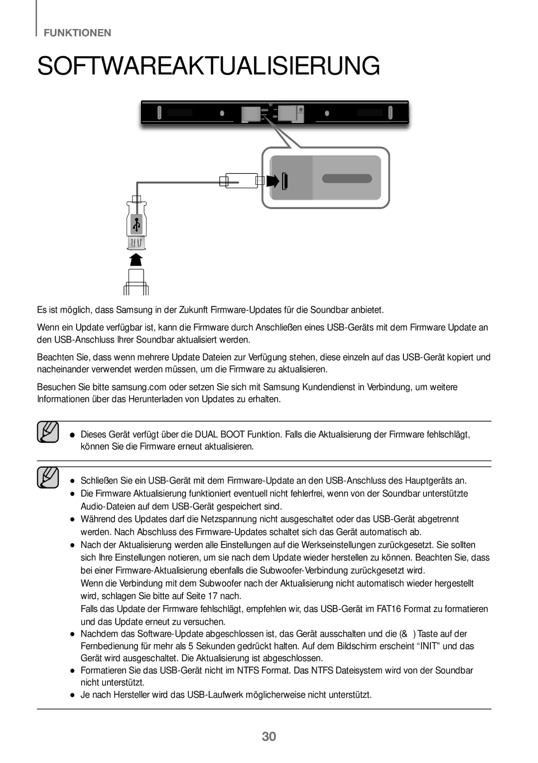 Samsung HW-J450/ZF, HW-K450/EN, HW-J450/EN manual Softwareaktualisierung, Audio-Dateien auf dem USB-Gerät gespeichert sind 