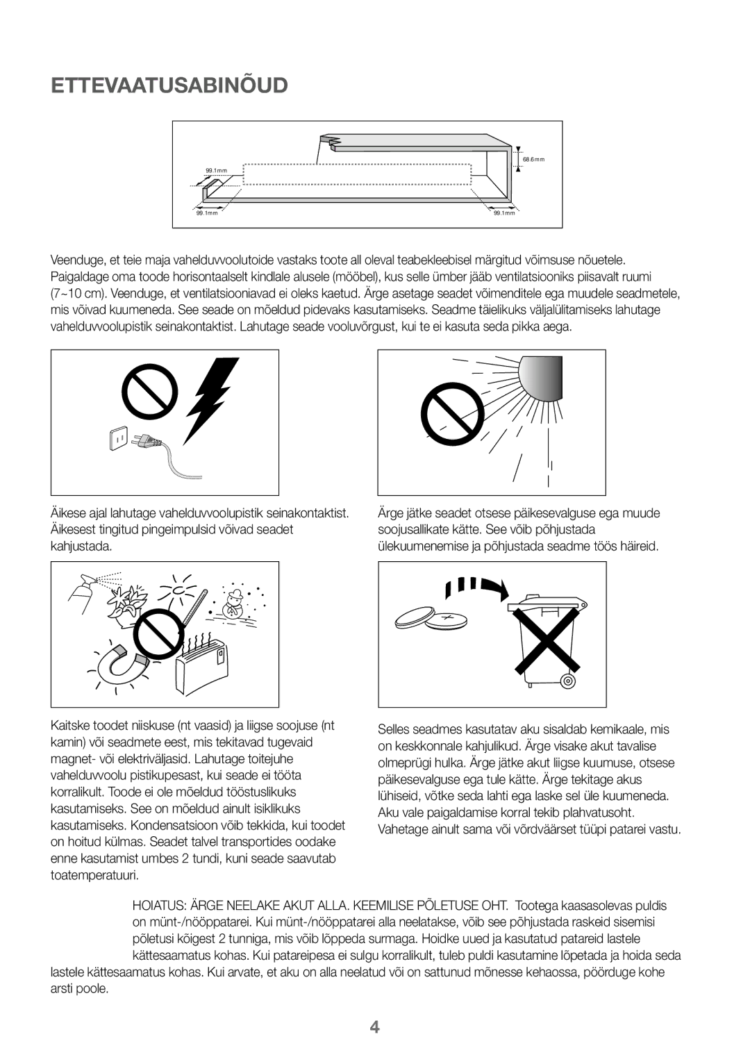 Samsung HW-J450/EN, HW-K450/EN, HW-J450/ZF, HW-K450/ZF manual Ettevaatusabinõud 