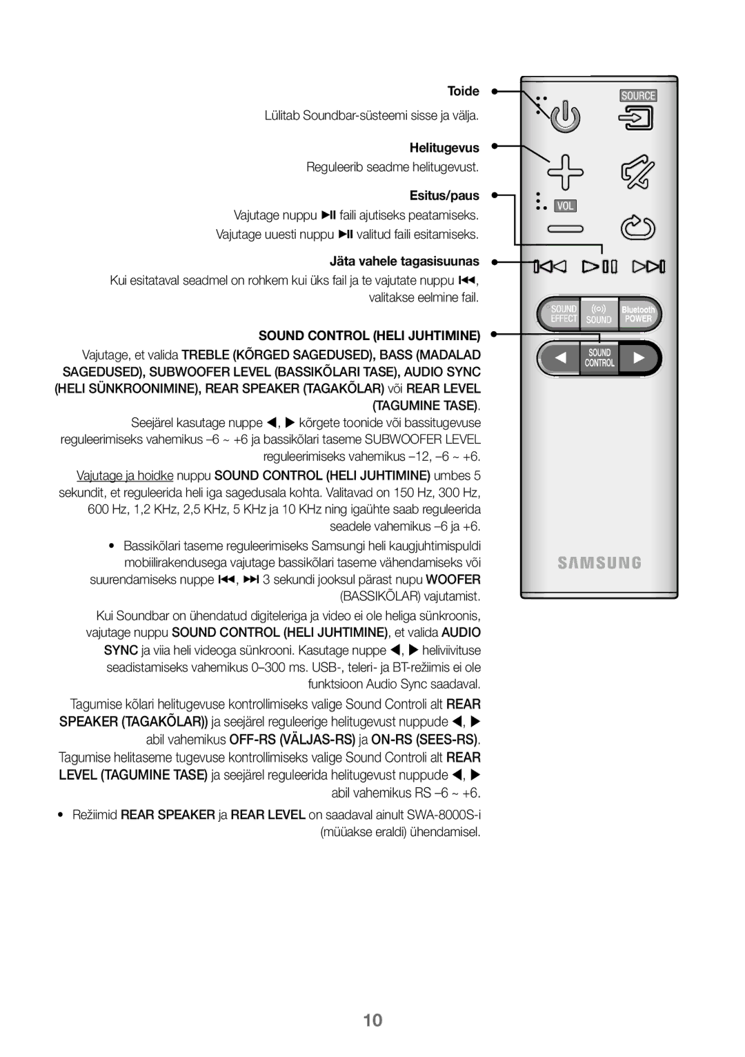 Samsung HW-K450/ZF, HW-K450/EN, HW-J450/EN, HW-J450/ZF manual Toide, Helitugevus, Esitus/paus, Jäta vahele tagasisuunas 