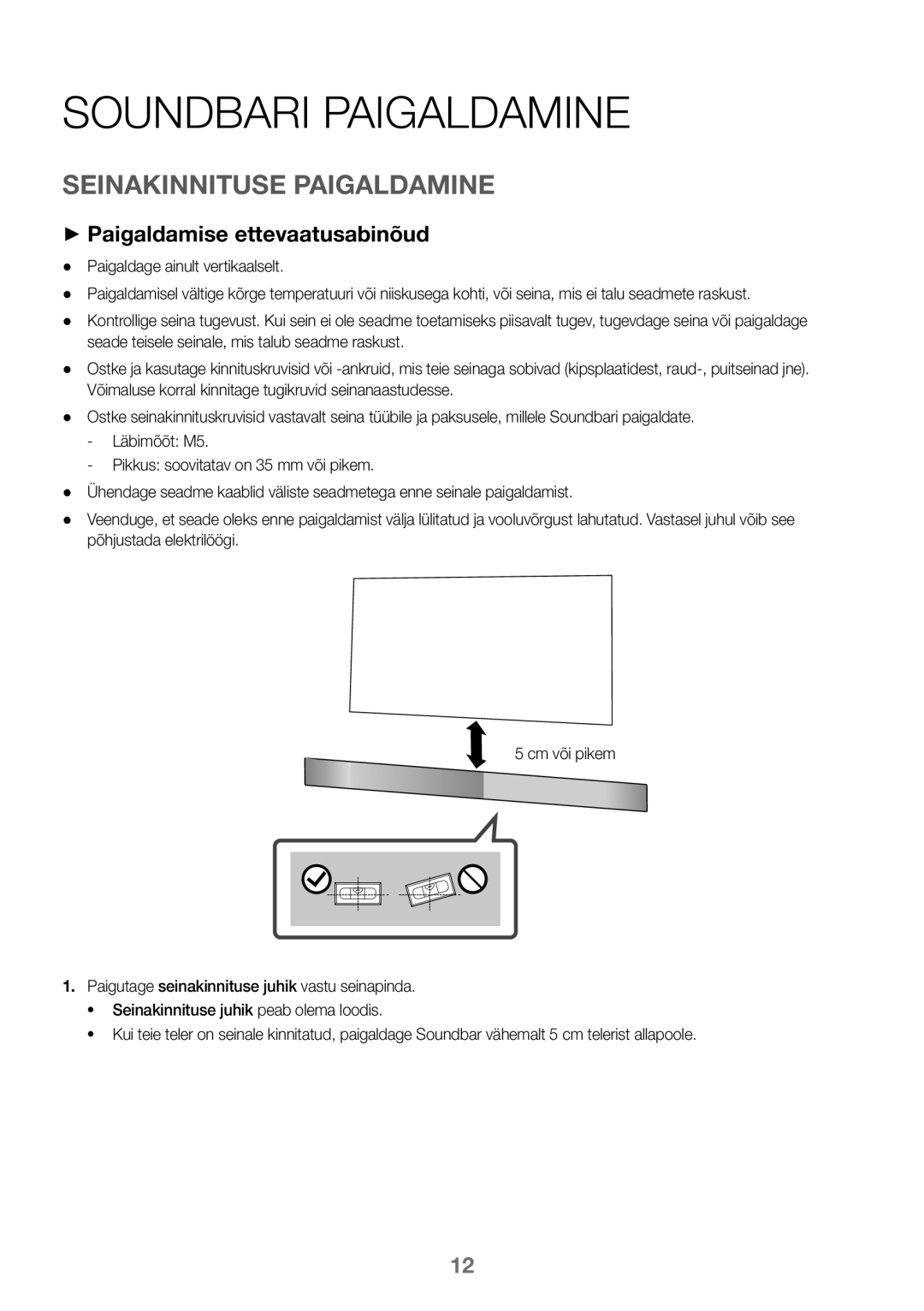 Samsung HW-J450/EN, HW-K450/EN manual Soundbari Paigaldamine, Seinakinnituse Paigaldamine, ++Paigaldamise ettevaatusabinõud 