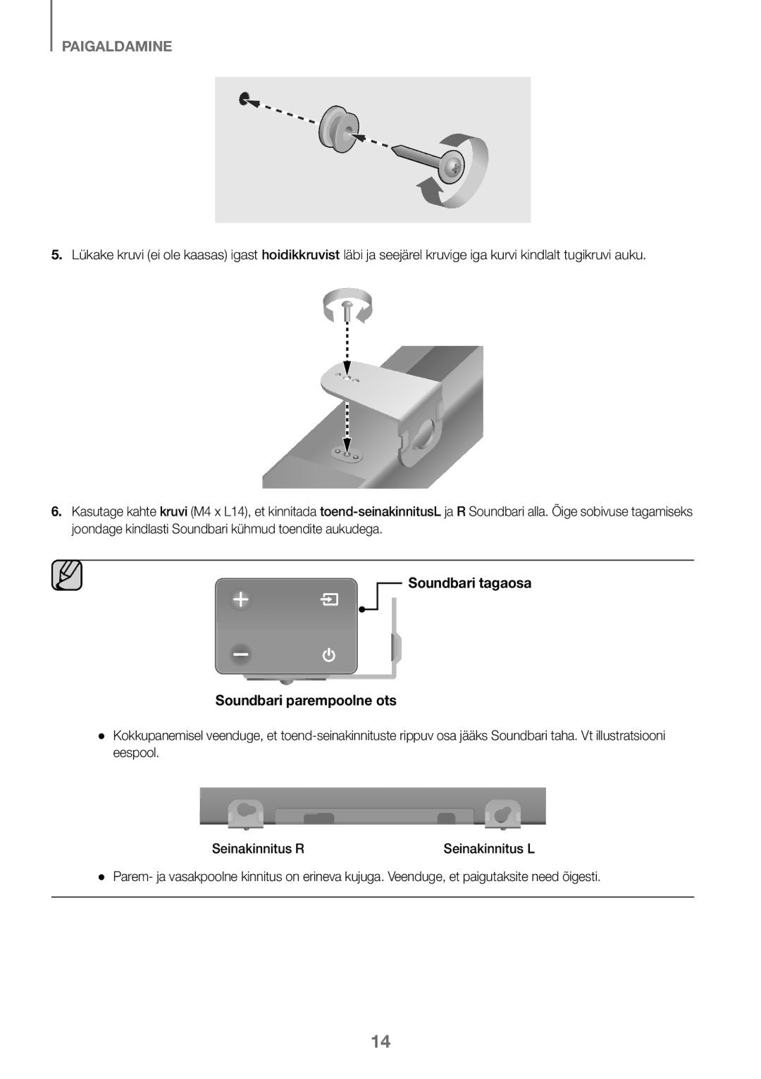 Samsung HW-K450/ZF, HW-K450/EN, HW-J450/EN, HW-J450/ZF manual Soundbari tagaosa Soundbari parempoolne ots 